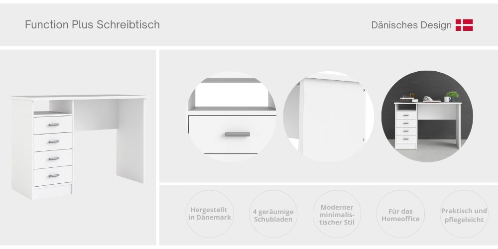 INOSIGN Schreibtisch »Function Plus, Arbeitstisch, Bürotisch, staurum, minimalistisch«, mit 4 Schubladen,1 Einlegeboden, zeitlos, 1 offenes Fachbreite 110 cm