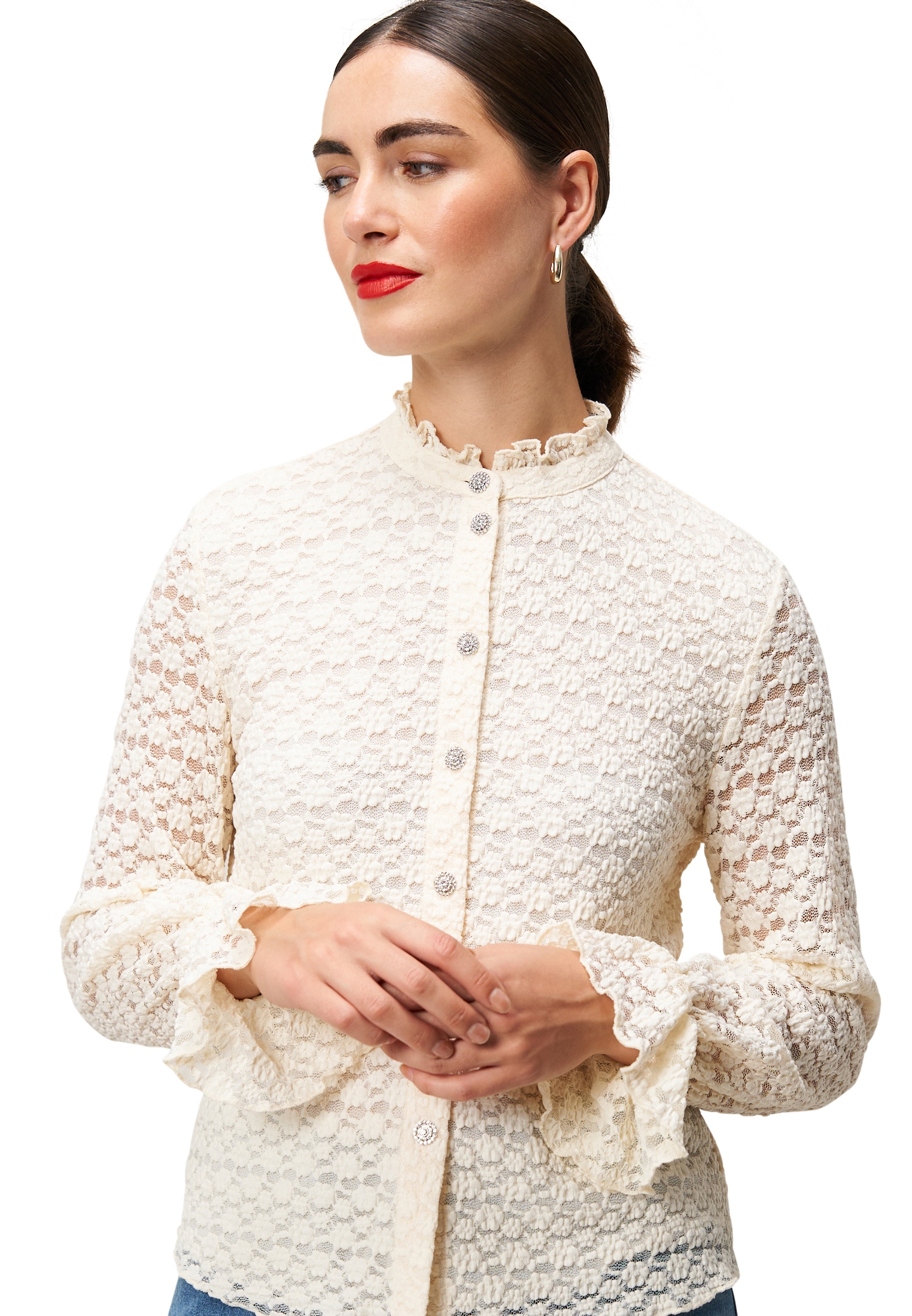 Zero Spitzenbluse »Damen Spitzenbluse mit Knopfleiste«