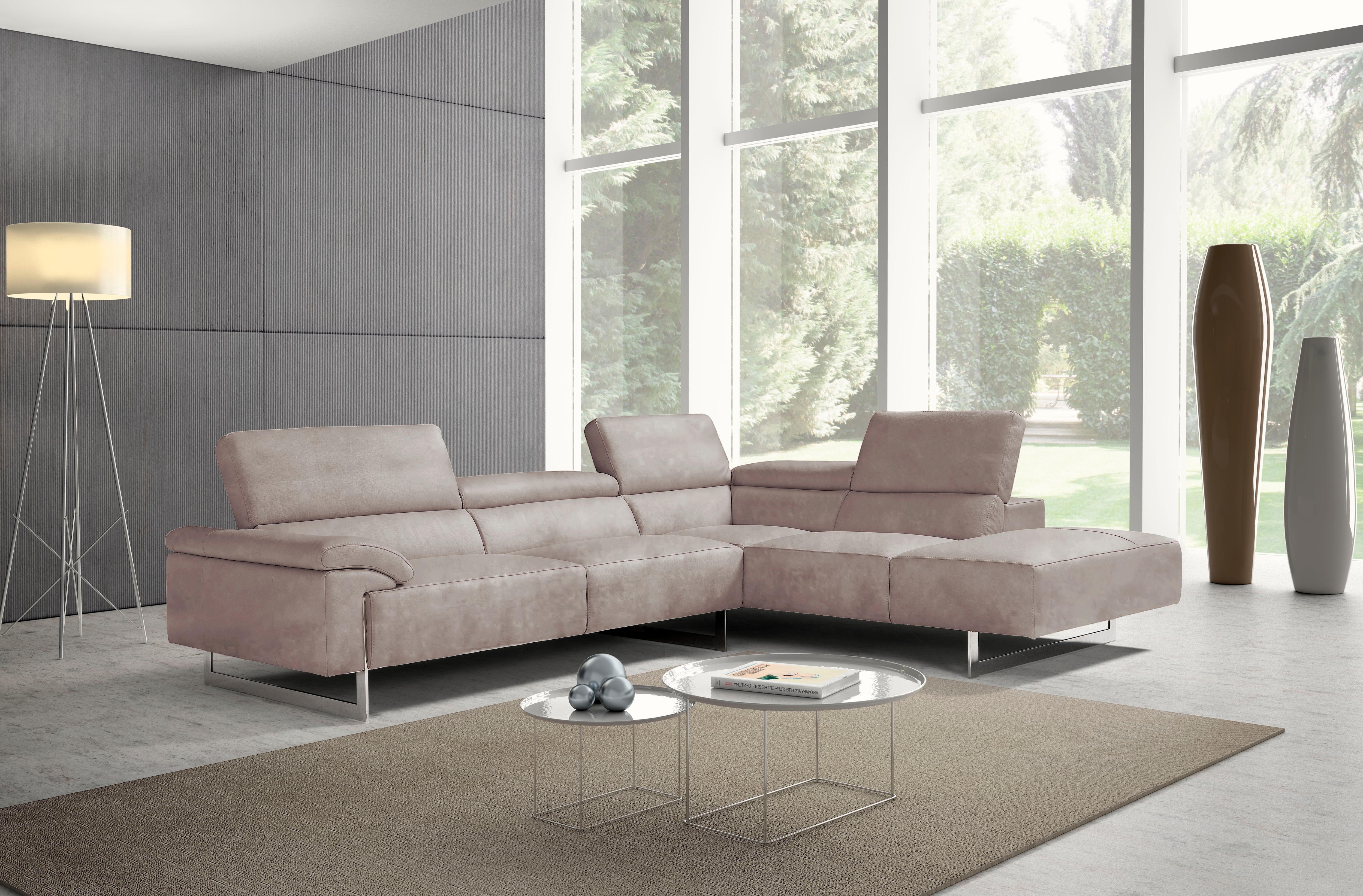 Egoitaliano Ecksofa "Malika, elegant und bequem, Designsofa, L-Form" mit Ottomane, inkl. Kopfteilverstellung und chromfarbenen Metallfüßen
