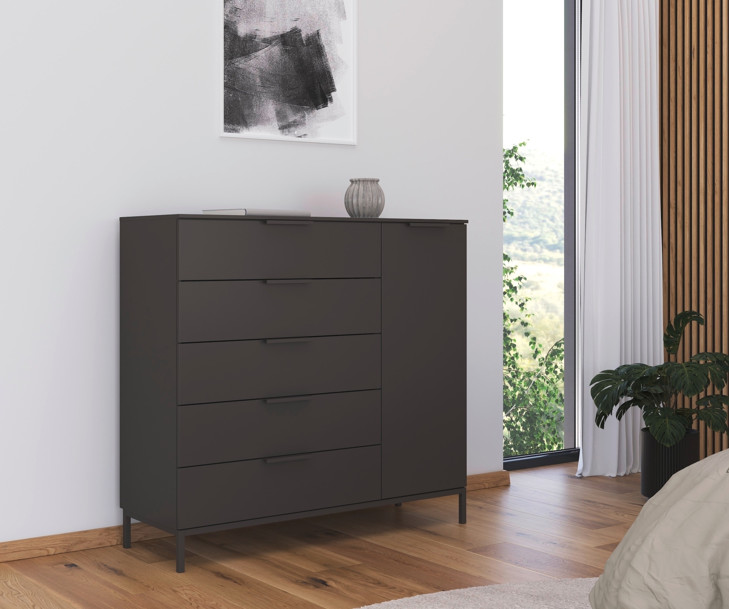rauch Kombikommode »Kommode Türkommode Sideboard Kombikommode FLIPP«, (Breite 120 cm mit 2 Einlegeböden), 1-türig mit 5 Schubladen und Soft-Close-Funktion