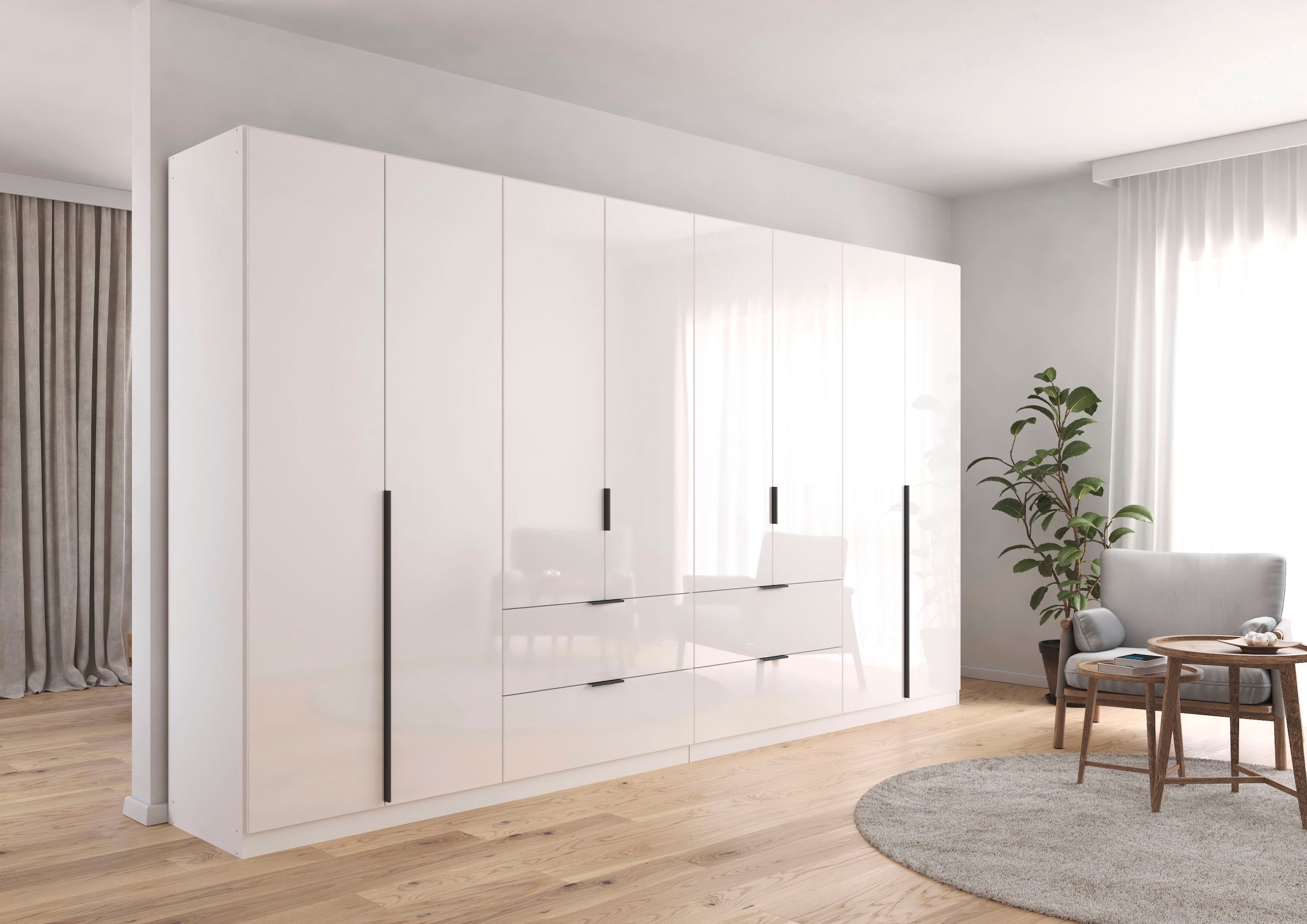 rauch Drehtürenschrank »Kleiderschrank Schrank Garderobe AGORDO mit Dekor- oder Hochglanzfront«, (in zwei Griff-Farben, Breiten 91-360 cm), mit Außenschubkästen, in 7 Breiten und 2 Höhen MADE IN GERMANY