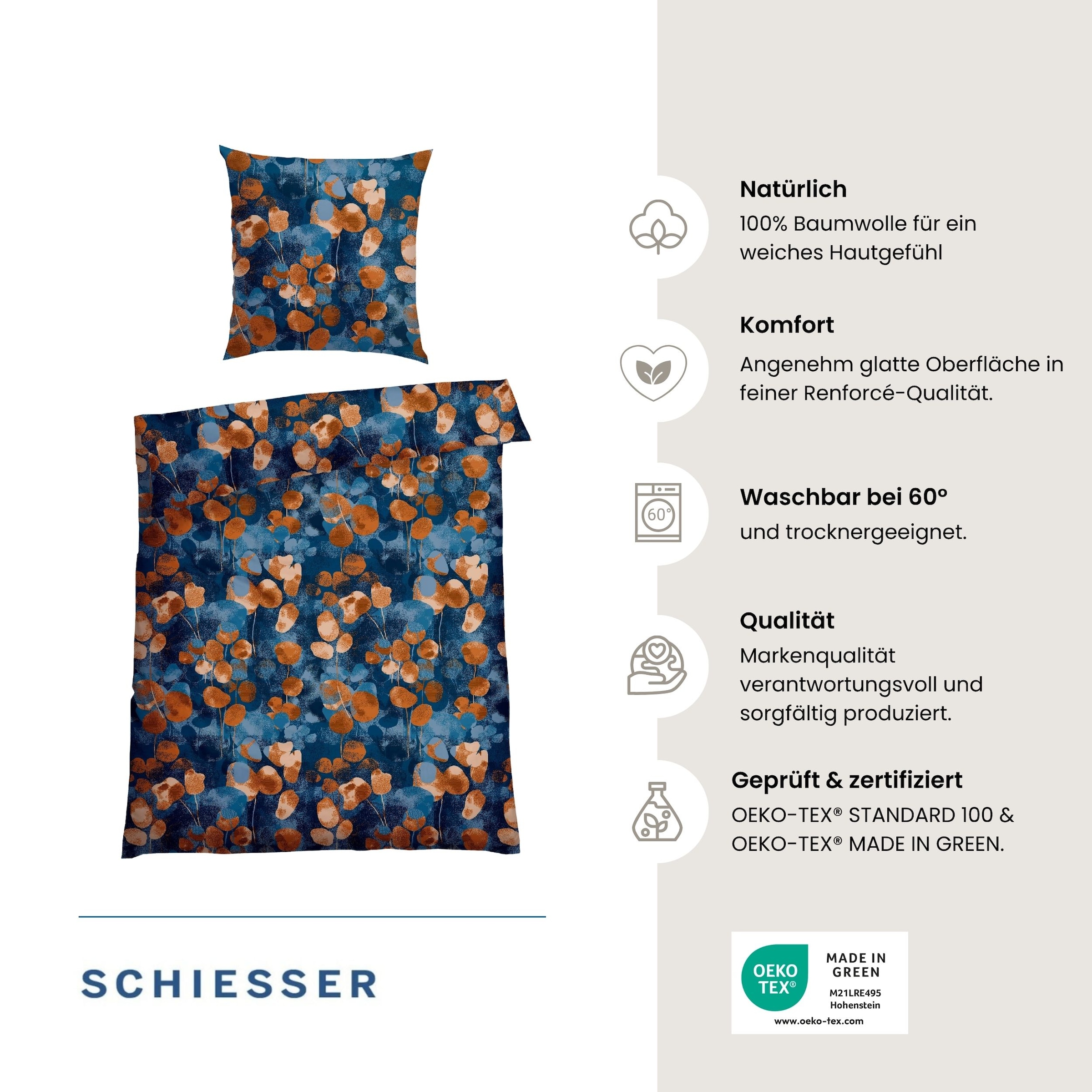 Schiesser Bettwäsche »Maxima aus weicher Baumwolle mit floralem Muster« 2 Stk. OEKO-TEX® MADE IN GREEN