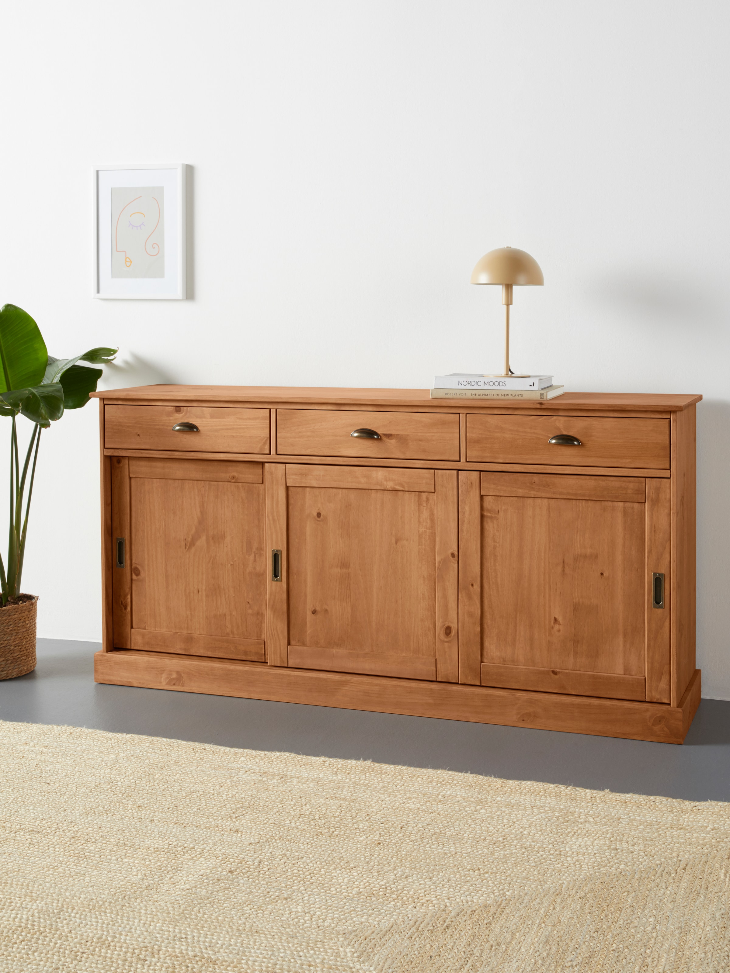 Home affaire Sideboard "Schröder", Kommode, 3 Schiebetüren, 3 Schubkasten, aus massivem Kiefernholz