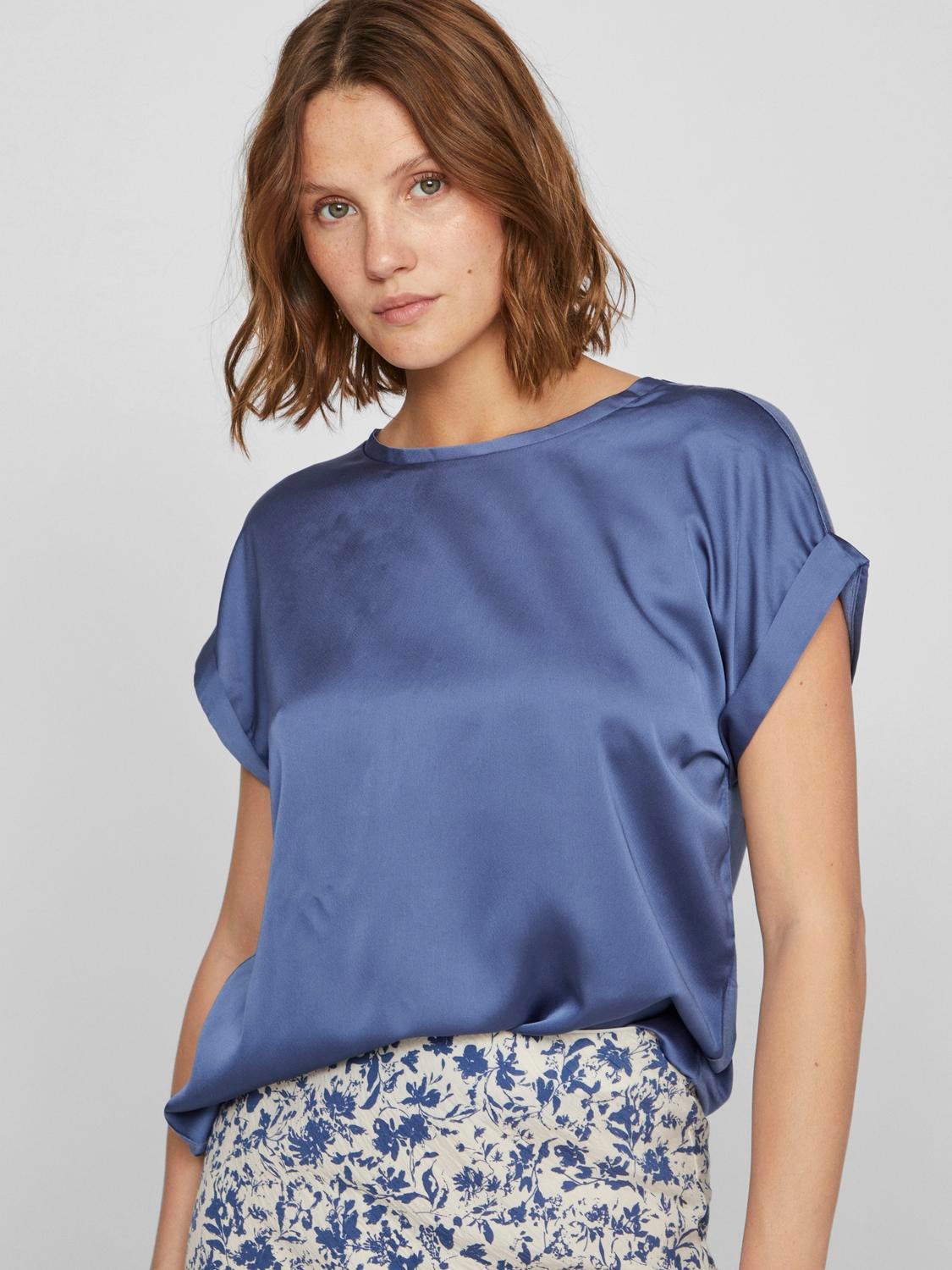 Vila Kurzarmshirt "VIELLETTE S/S SATIN TOP - NOOS", Satin Optik günstig online kaufen