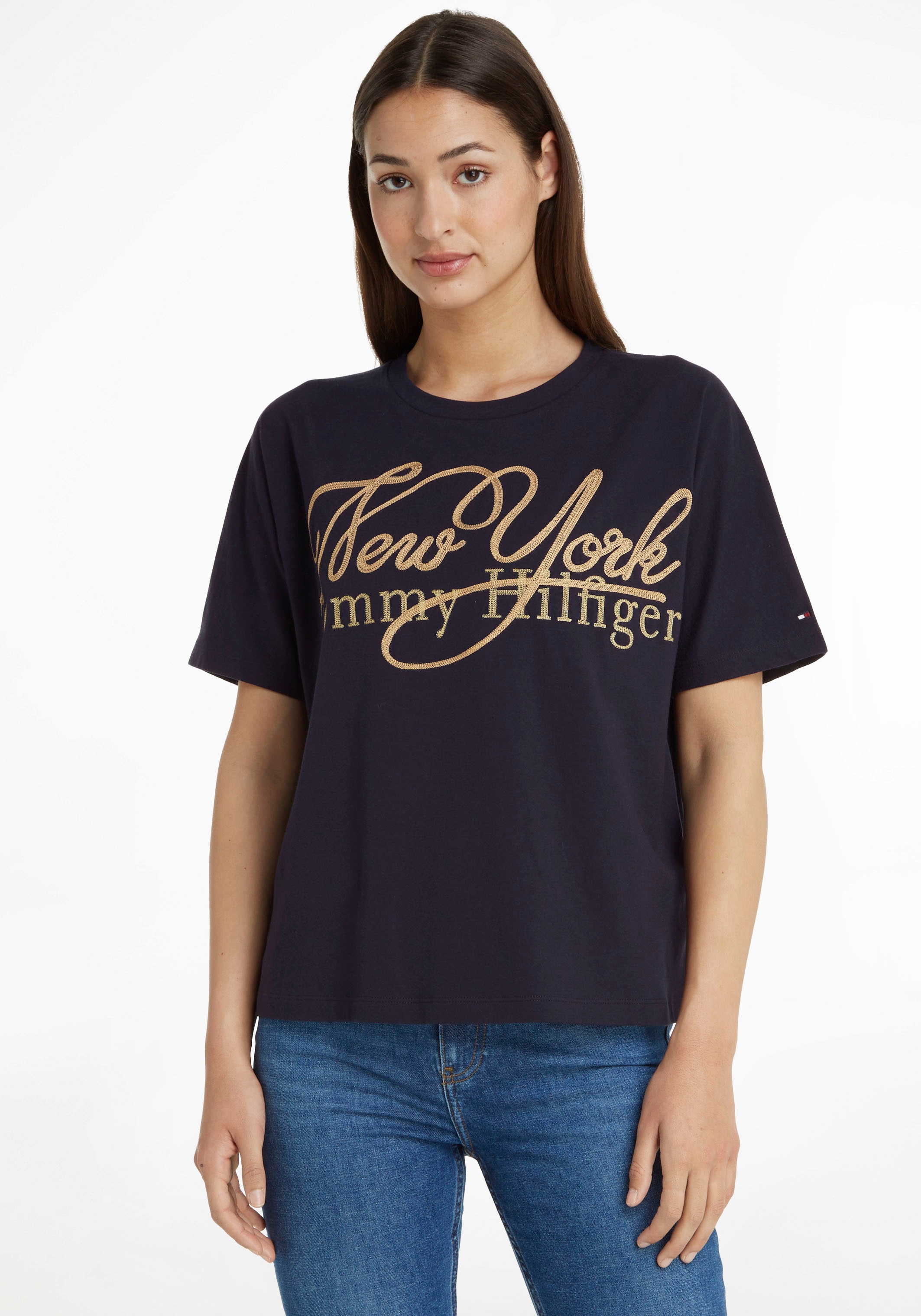 Tommy Hilfiger T-Shirt »RLX NY METALLIC C-NK SS« mit metalicfarbenen Print & Tommy Hilfiger Markenlabel