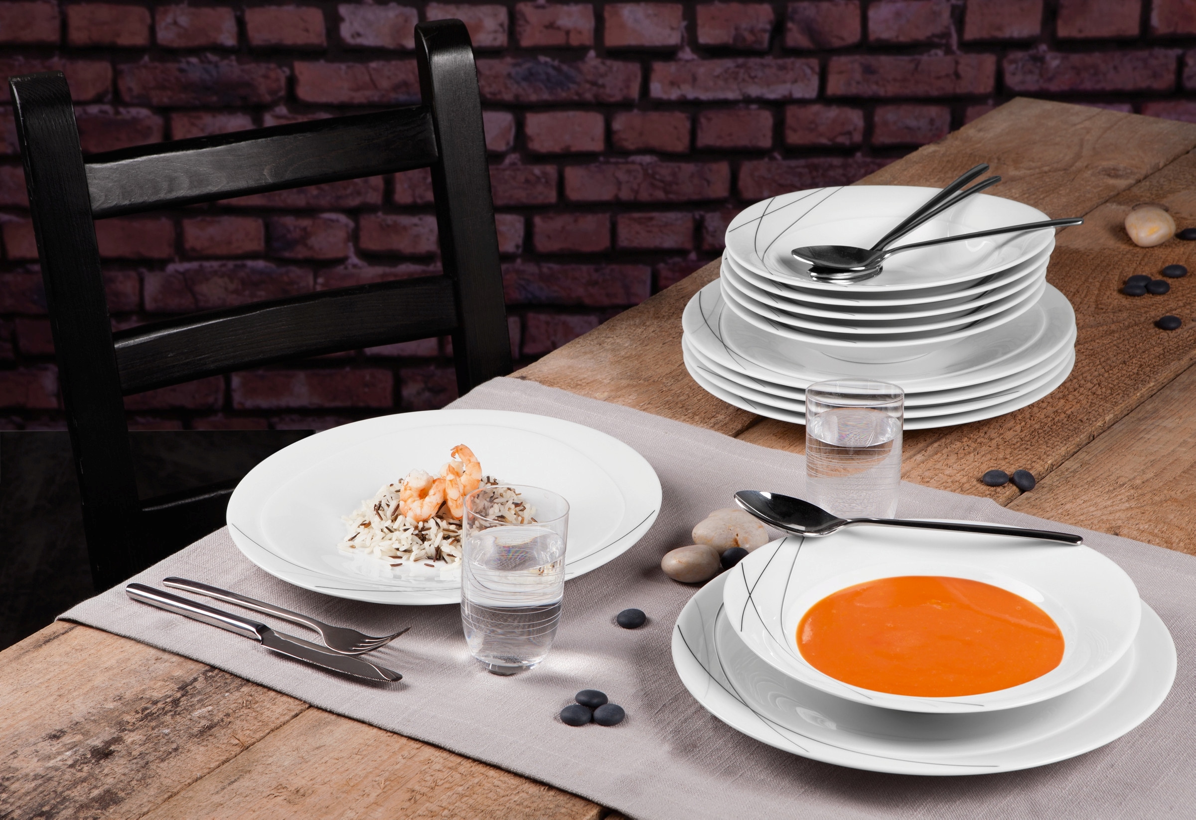 Seltmann Weiden Tafelservice »Geschirr-Set, Service Trio Highline«, (Set, 16 tlg.), Teller-Set, Suppenteller, Made in Germany, 16 Teile, für 6 Personen