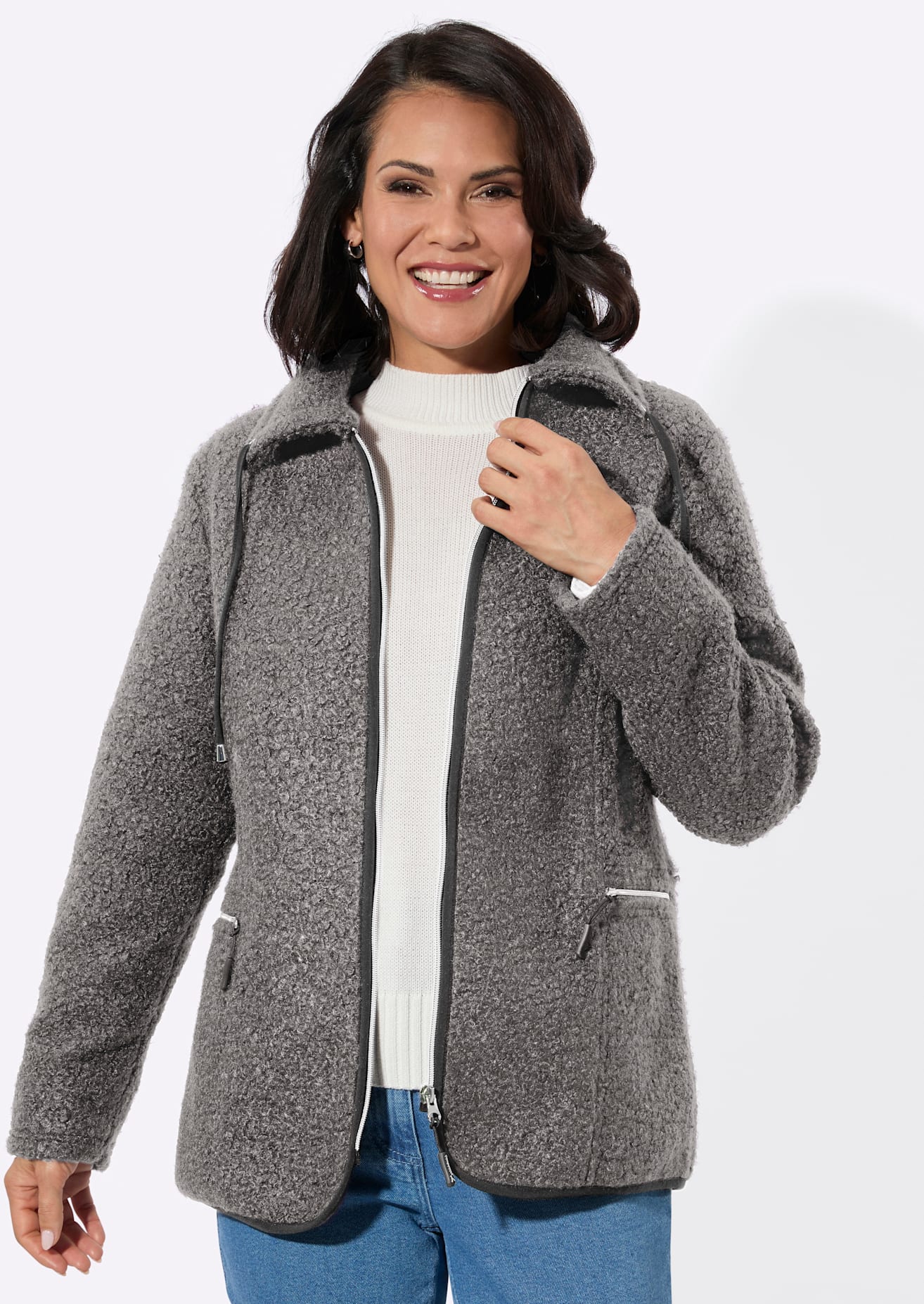 Casual Looks Bouclèjacke ohne Kapuze