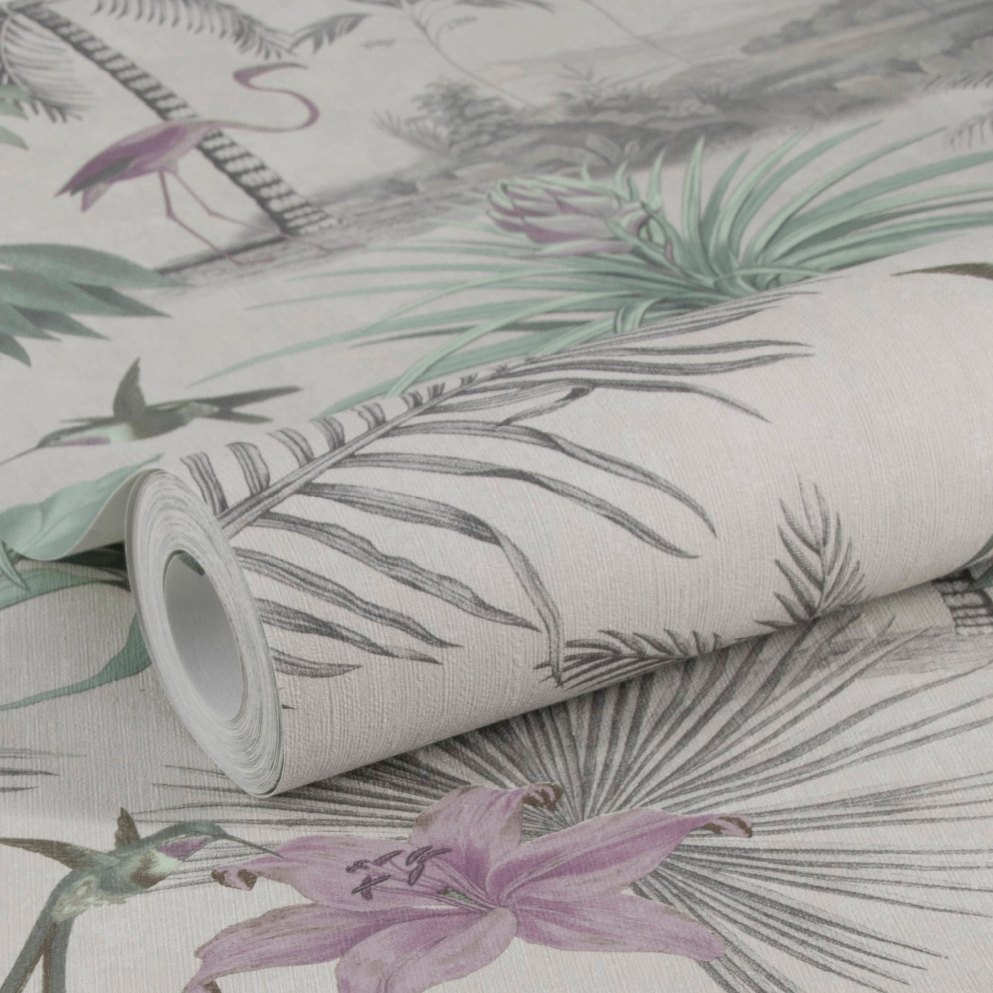 WOW Vliestapete »Paradies Grau/Rosa«, FSC® zertifiziert, mit lebhaftem Druck, 10 Meter Länge