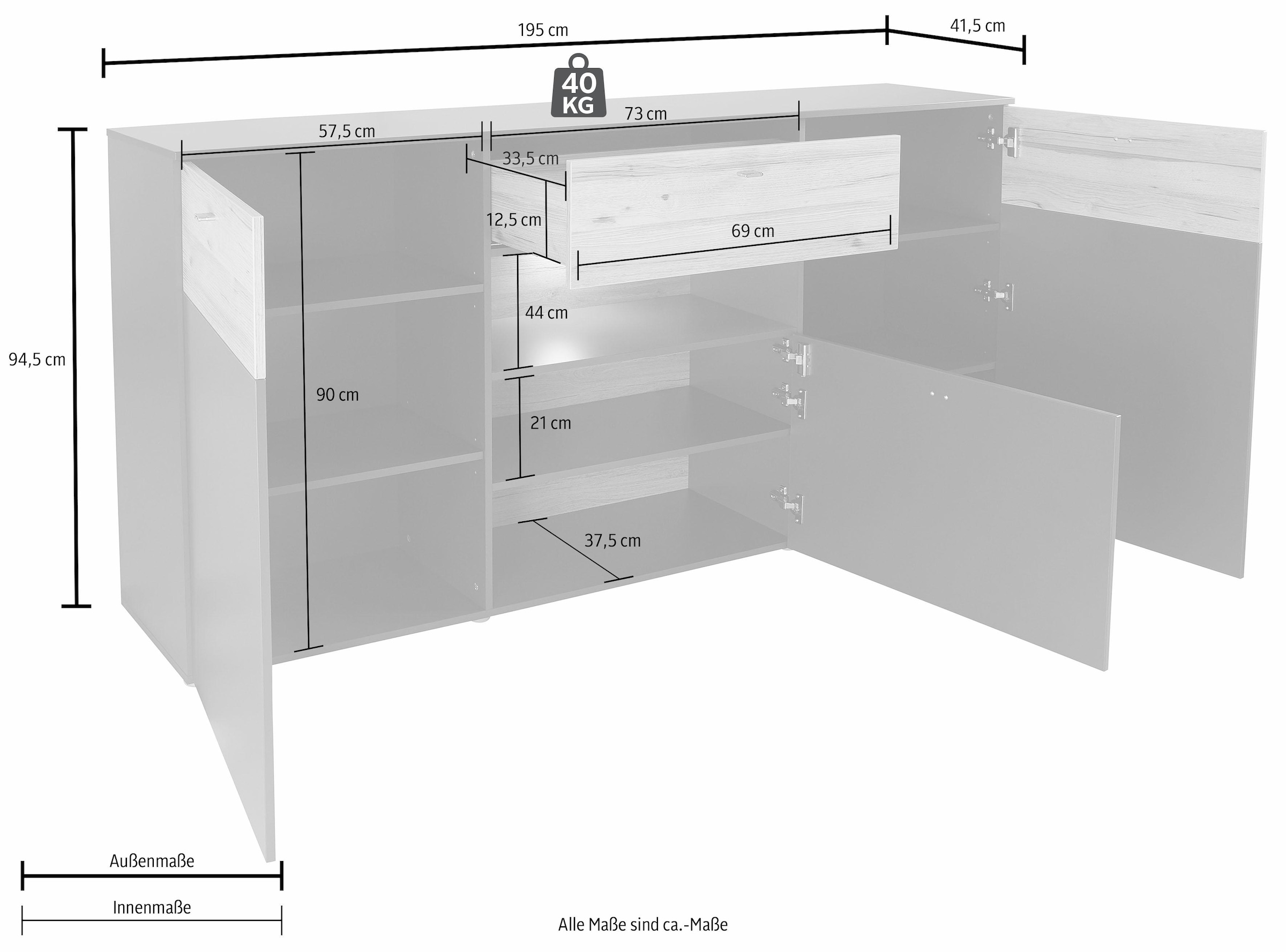 FORTE Sideboard »Como«, Kommode, Stauraumschrank, LED Beleuchtung, Soft Close, Stauraum