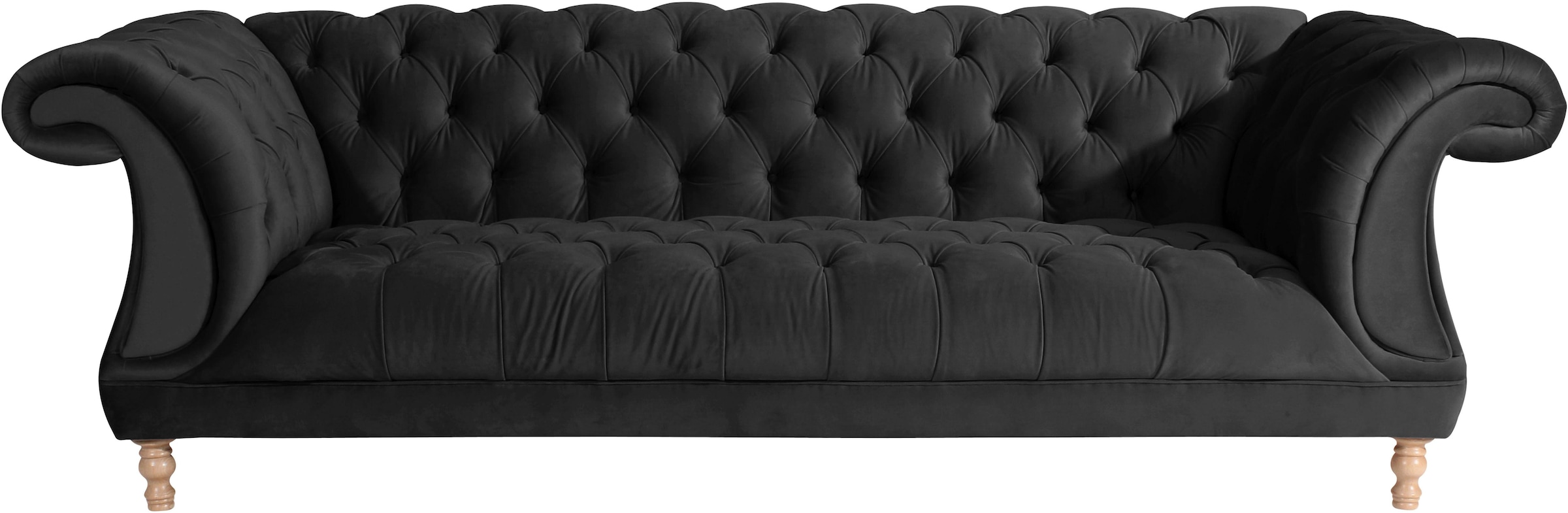 Max Winzer Chesterfield-Sofa "Isabelle", mit Knopfheftung & gedrechselten Füßen in Buche natur, Breite 260 cm