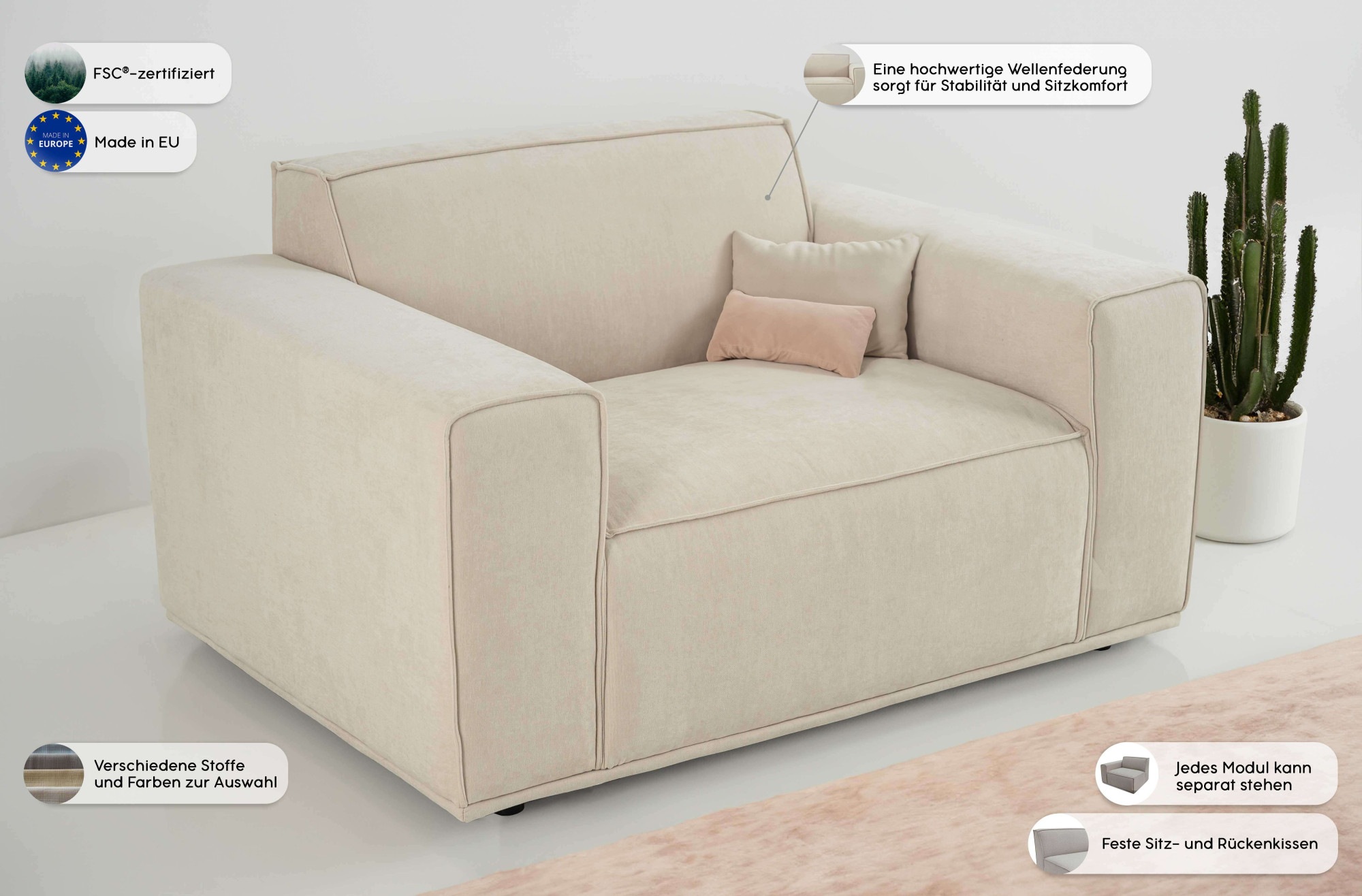Home affaire Loveseat »Avelin, 1.5 Sitzer, 140 cm, Chenille, Struktur-Boucle«, mit Wellenunterfederung, Kedernaht, bodentief, Skandi-Design