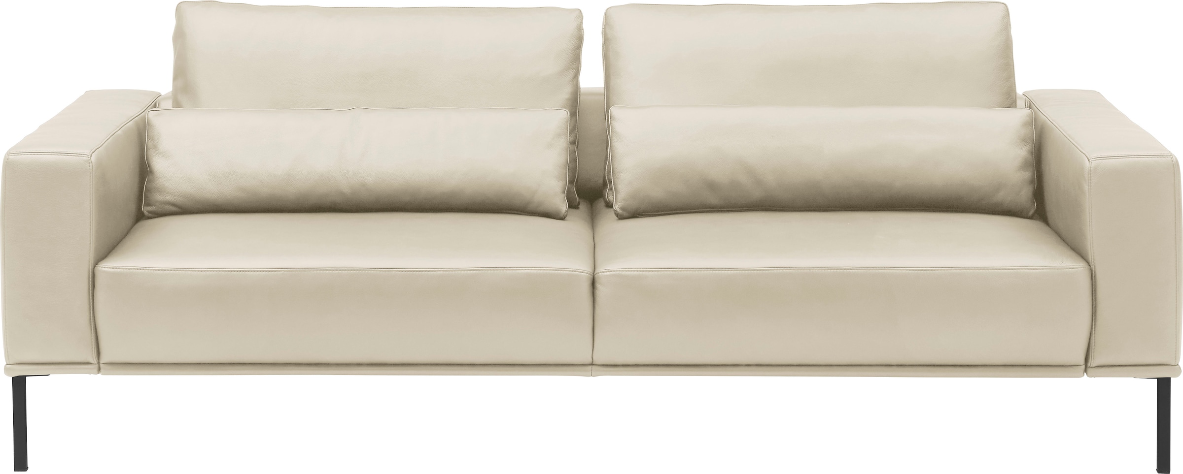 3-Sitzer MUSTERRING, B:242cm H:88cm T:107cmpearl, 100% Leder, Sofas, "JustBPM100", XL-Sofa, wahlweise mit Nierenkissen und mot. Sitzauszug, Fuß