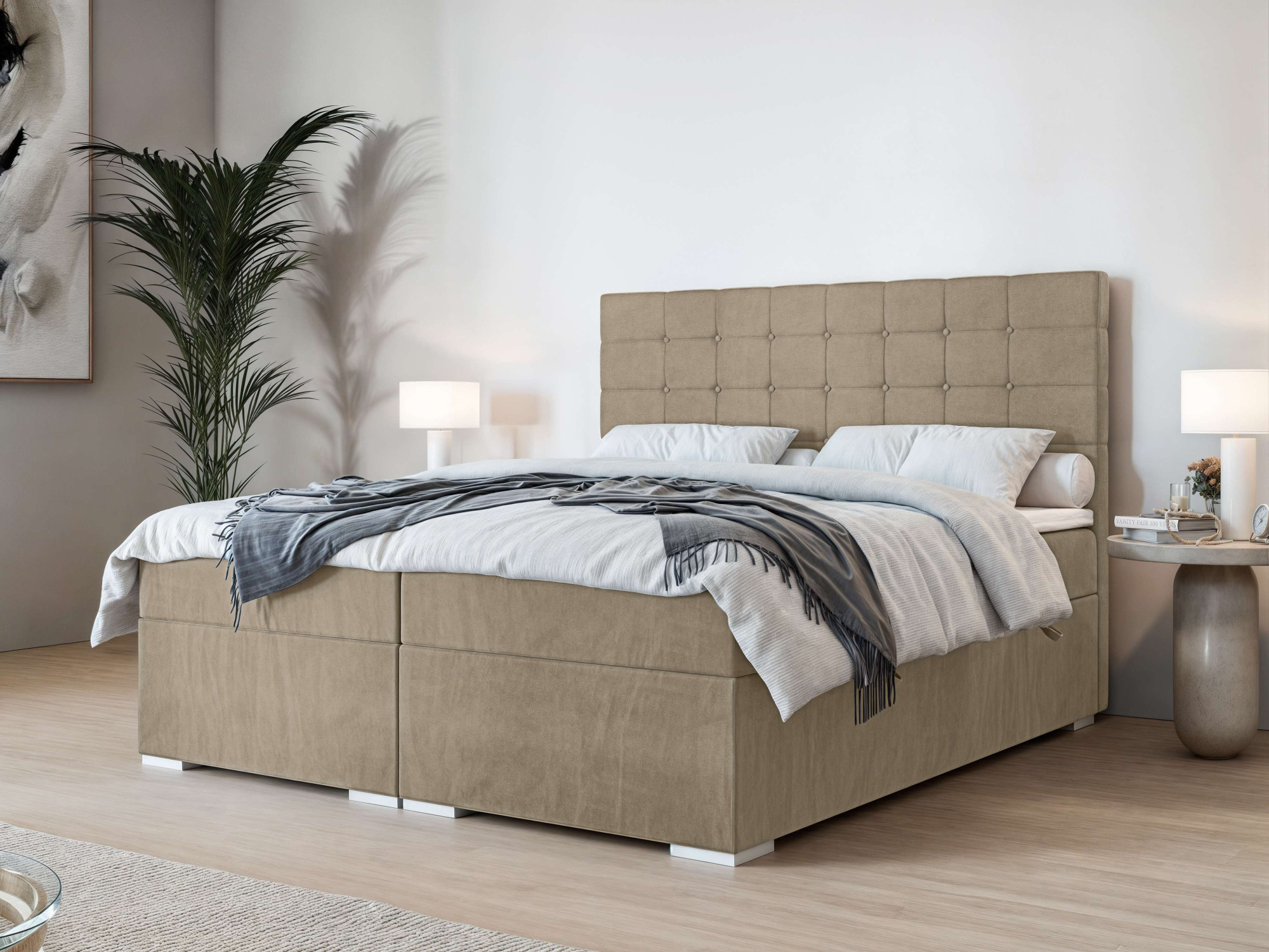 Home affaire "Semla mit Matratze und Topper, in 3 Breiten (140, 160 und 180 cm)" Boxspringbett mit Kopfteil, Bettkasten, Matratze (BFK/TFK) und Topper