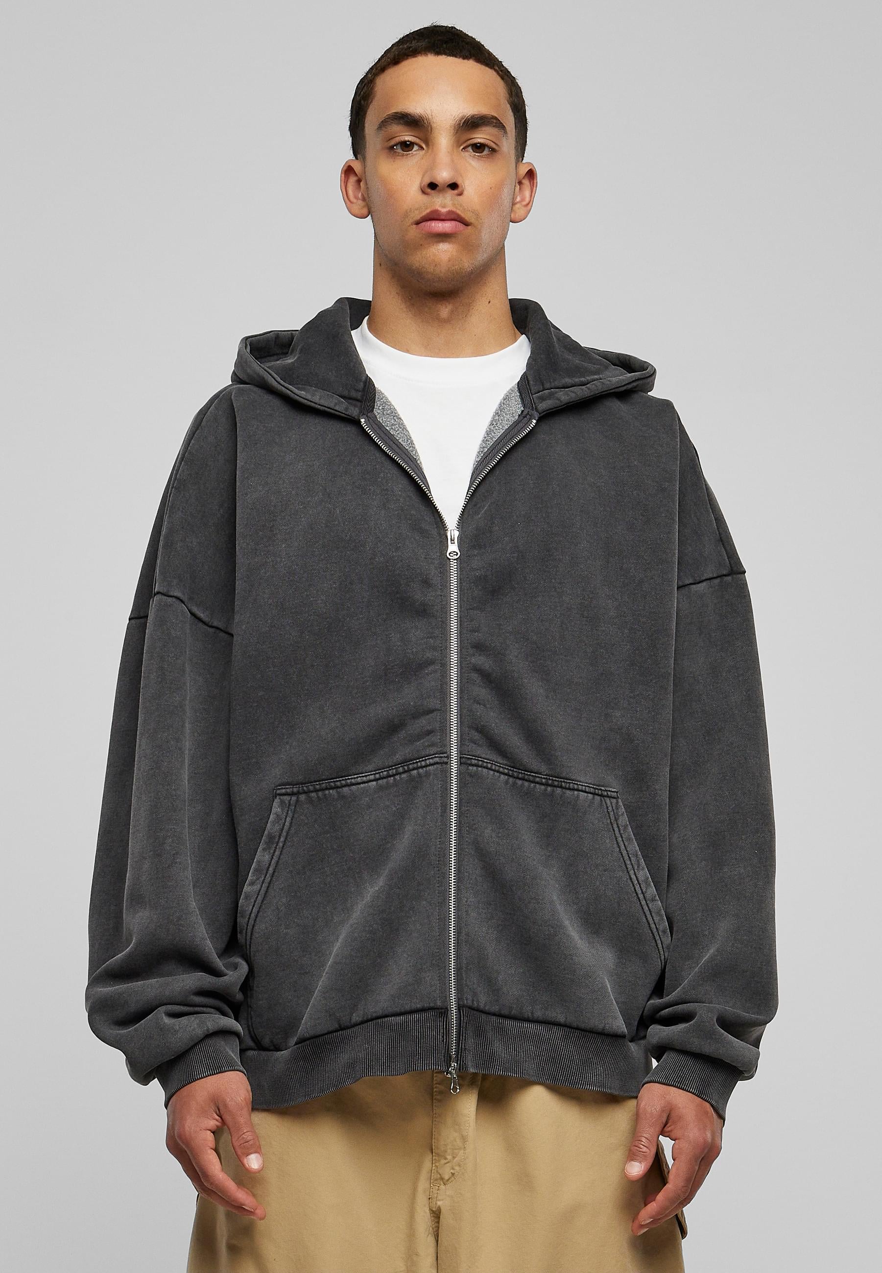 URBAN CLASSICS Sweatjacke »Urban Classics Herren Heavy Stone Washed 90's Zip Hoodie«, (1 tlg.)