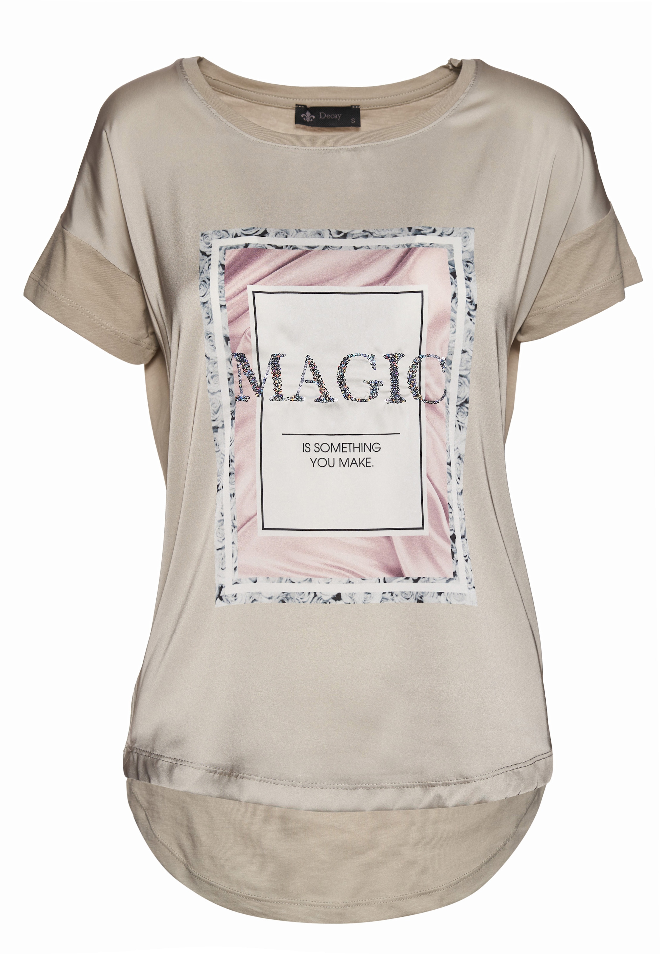 Decay T-Shirt, mit modischem Pailletten-Schriftzug