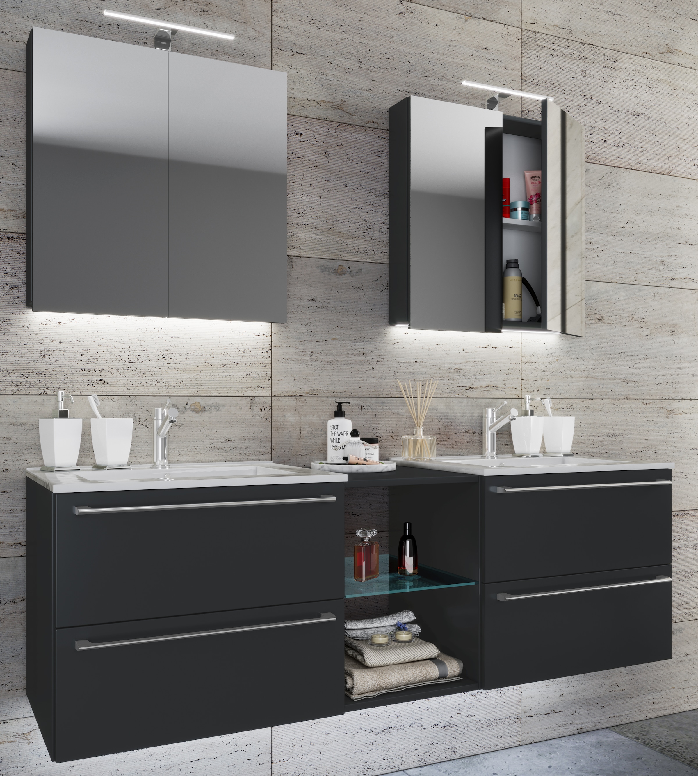 VCM Waschtisch »3-tlg. Doppel Waschplatz Waschtisch Badinos XXL« 3 Stk. tlg.