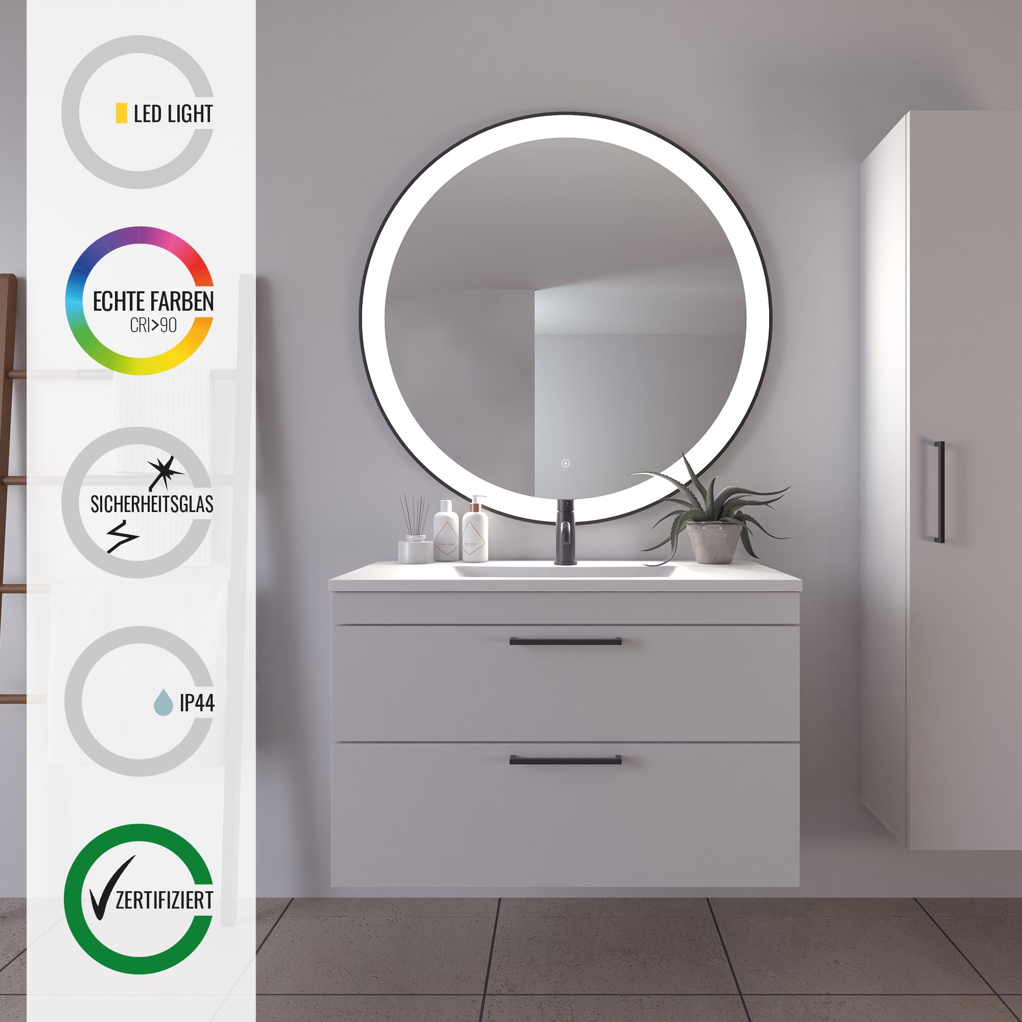 Loevschall Badspiegel "Libra Rund, Badzimmerspiegel mit LED Beleuchtung" To günstig online kaufen