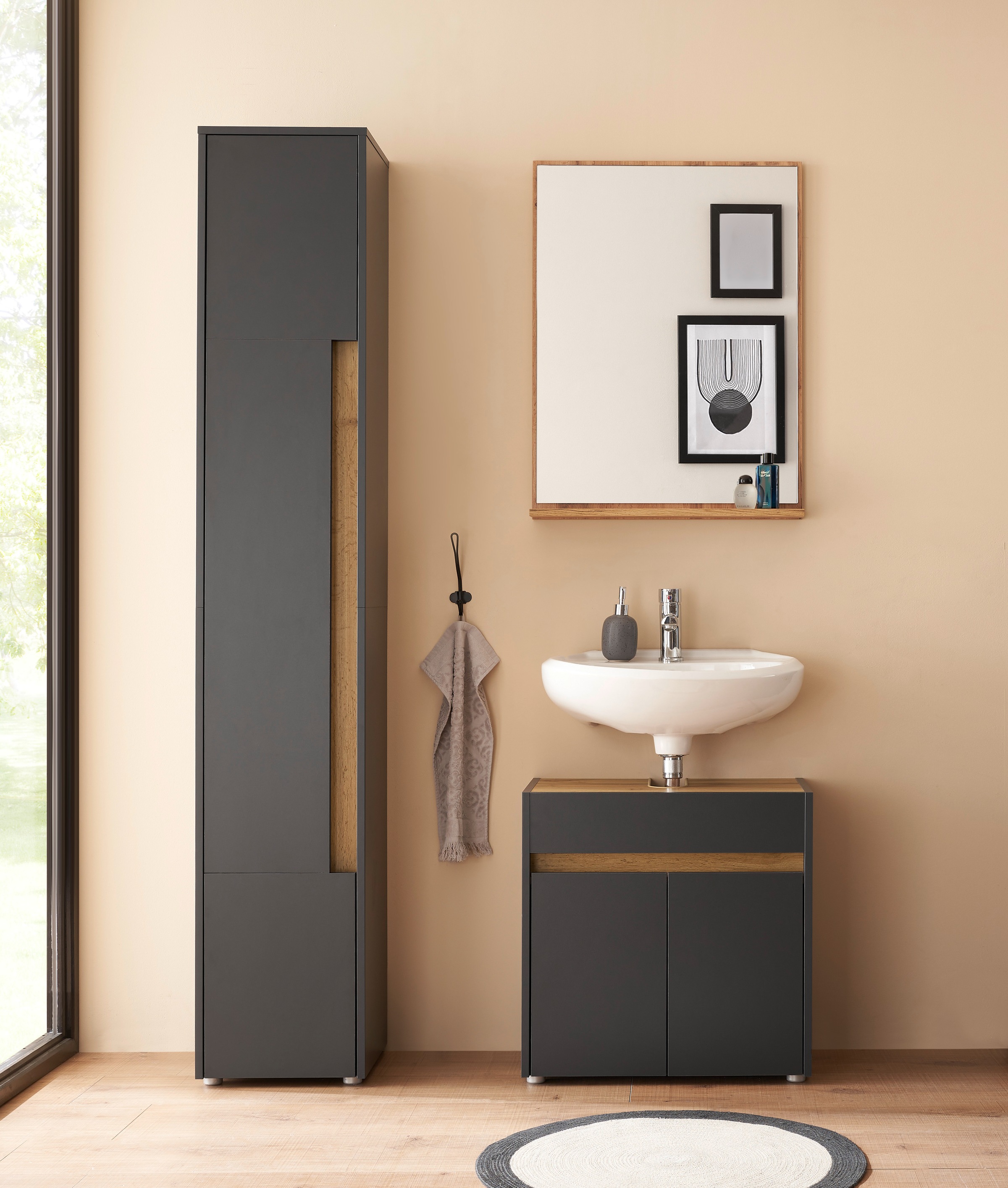 INOSIGN Badmöbel-Set »CITY/ GIRON, Bad im zeitlosen Design, 3-teiliges Badezimmer«, (Set, 3 St.), Badschränke und Spiegel, in zwei Farben verfügbar, viel Stauraum