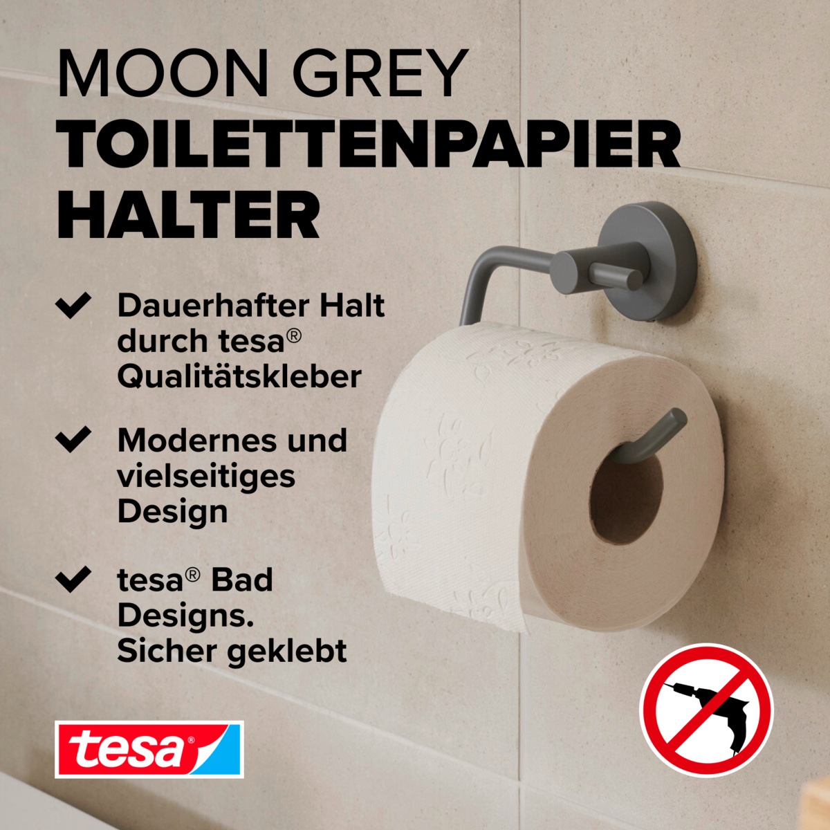 tesa Toilettenpapierhalter »MOON Toilettenrollenhalter« grau - 9,9 cm : 14 cm : 5,3 cm