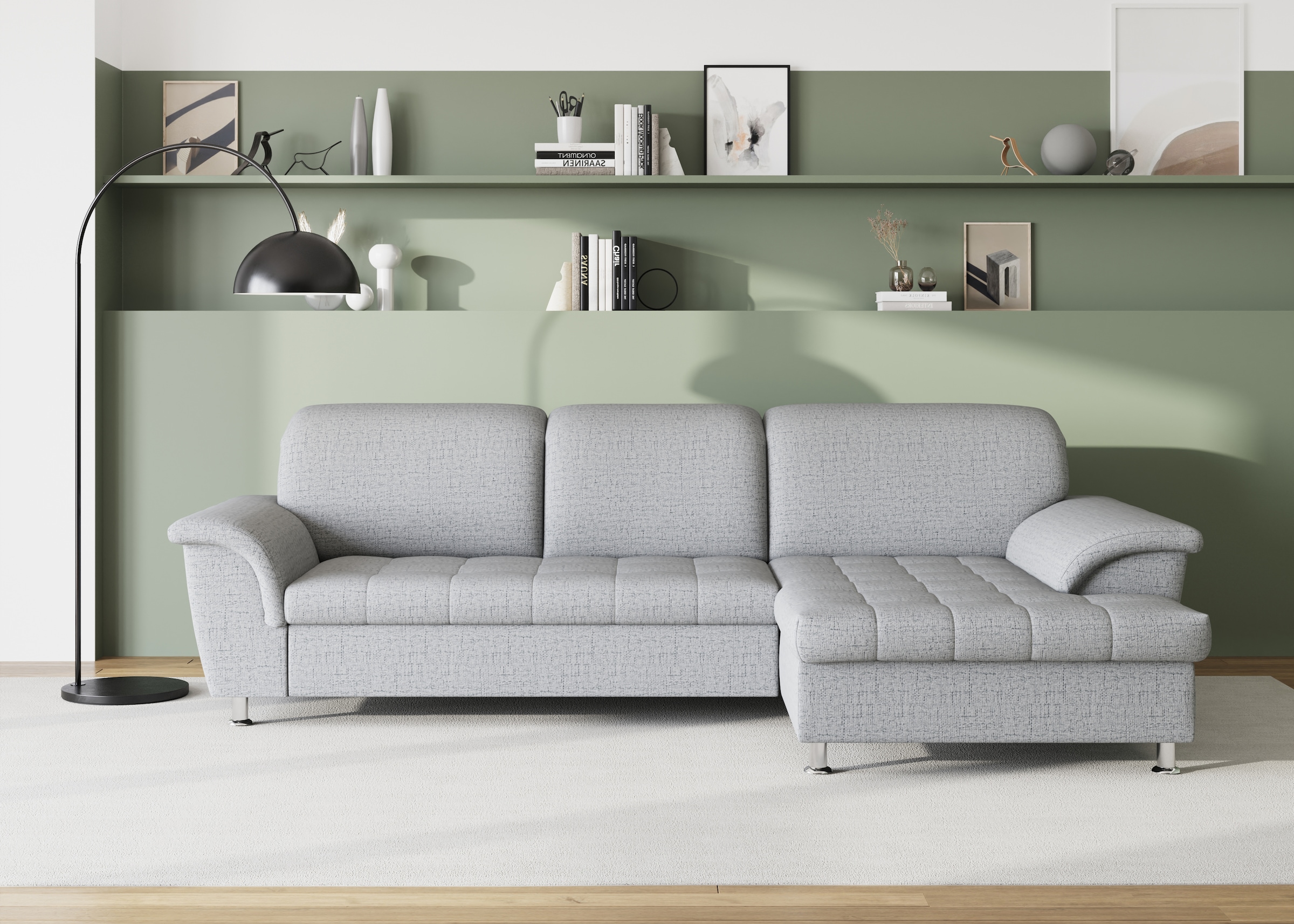 DOMO collection Ecksofa "FRANZI 278x170x81 cm, Steppung im Sitzbereich, L-Form" wahlweise mit Bettfunktion, Bettkasten und Kopfteilverstellung