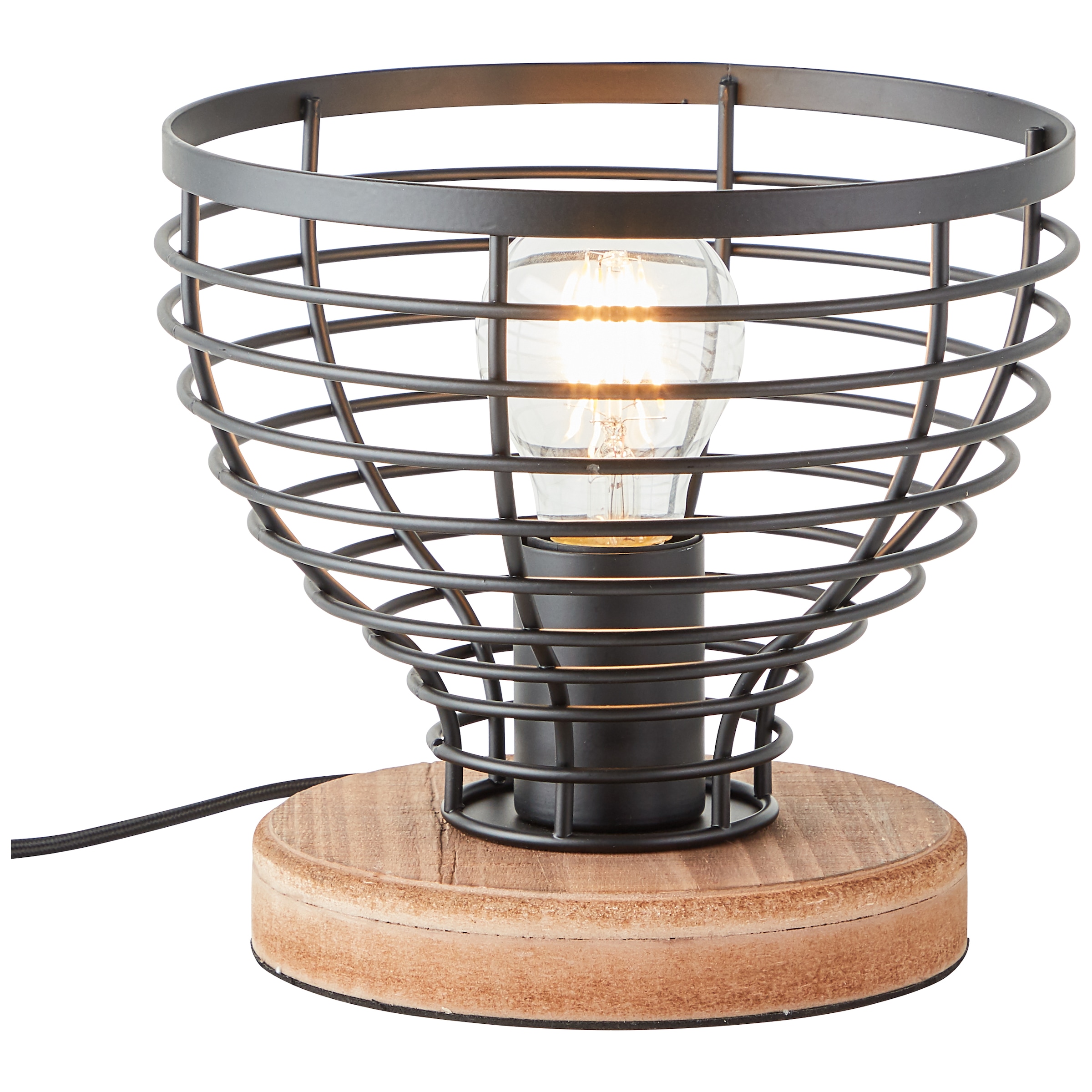 Brilliant Tischleuchte »Avia«, 1 flammig, Leuchtmittel E27 | ohne Leuchtmittel, 18,5 cm Höhe, Ø 20 cm, E27, Metall/Holz, schwarz/braun