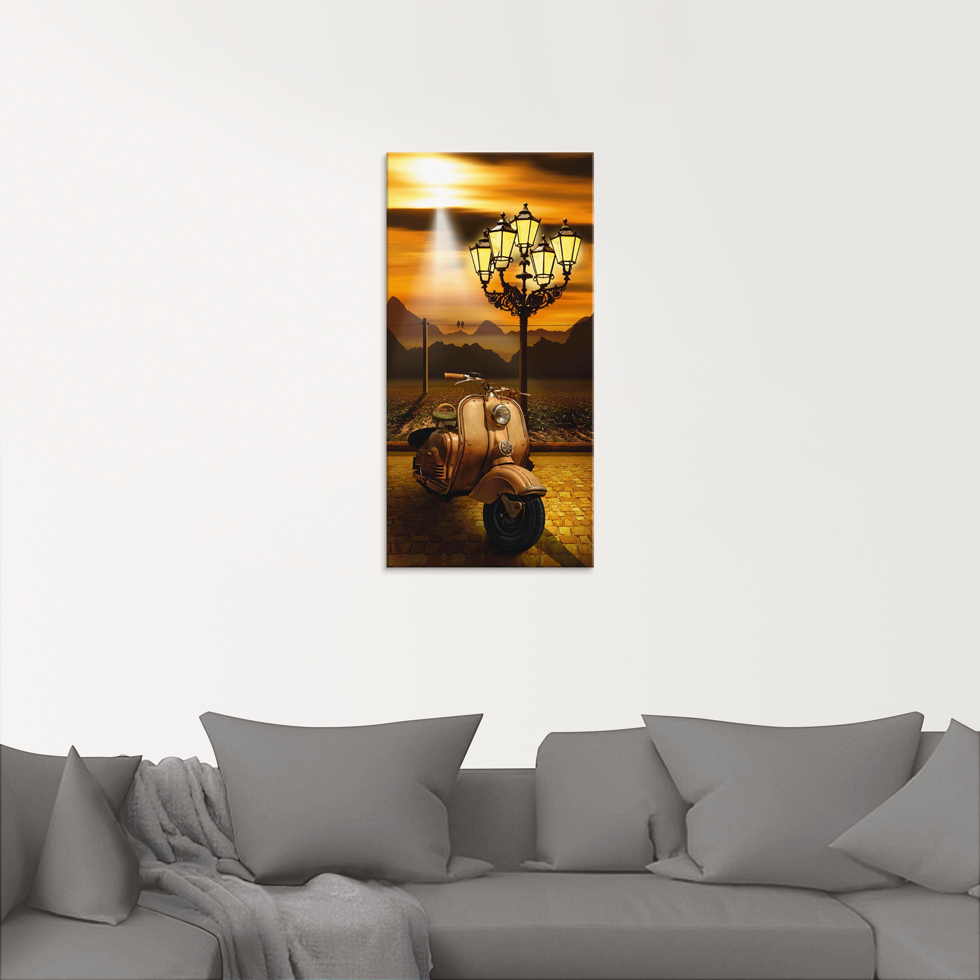 Artland Glasbild "Oldtimer Motorroller romantisch" Motorräder & Roller 1 St günstig online kaufen