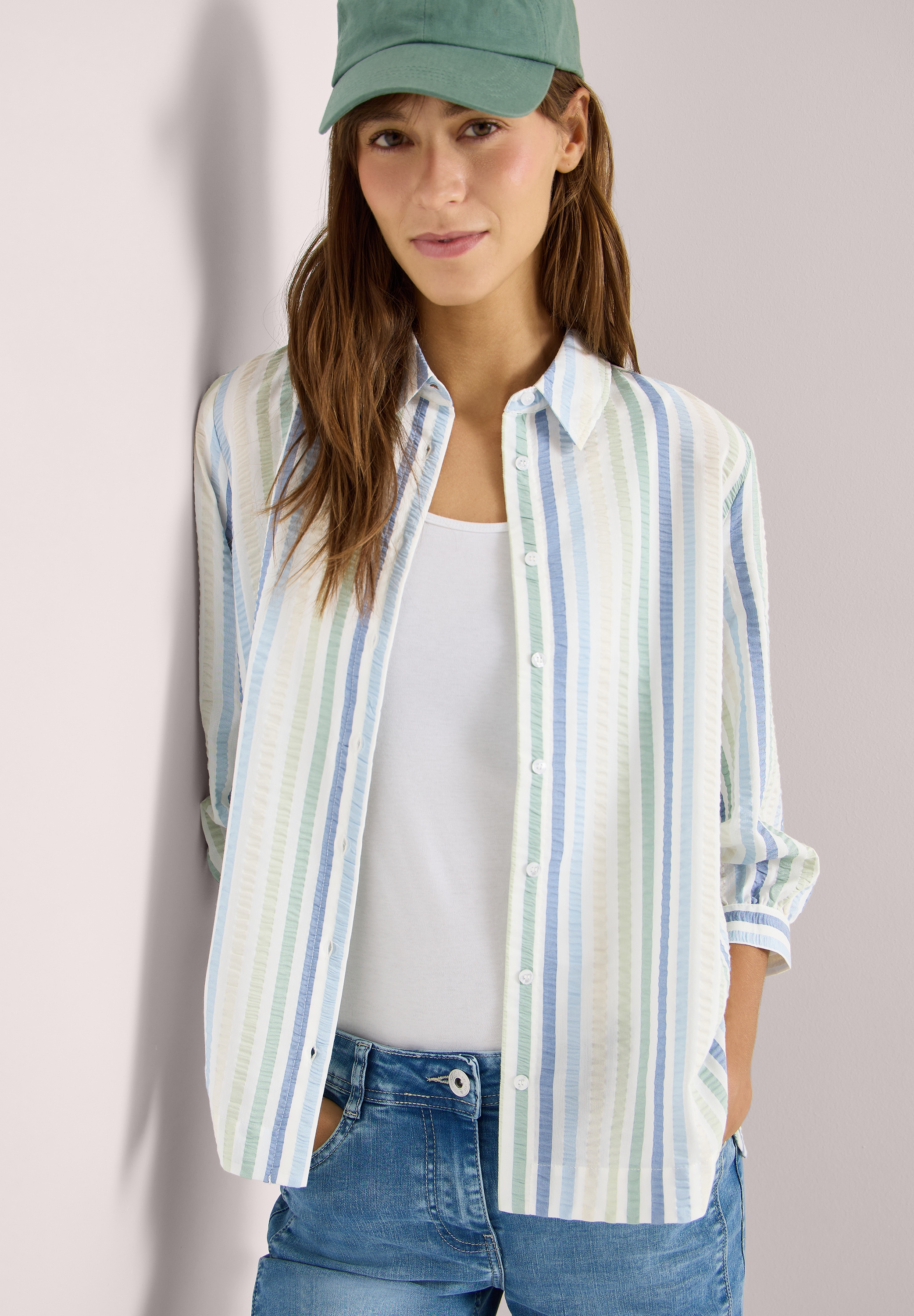Cecil Hemdbluse im Seersucker-Style mit Streifen