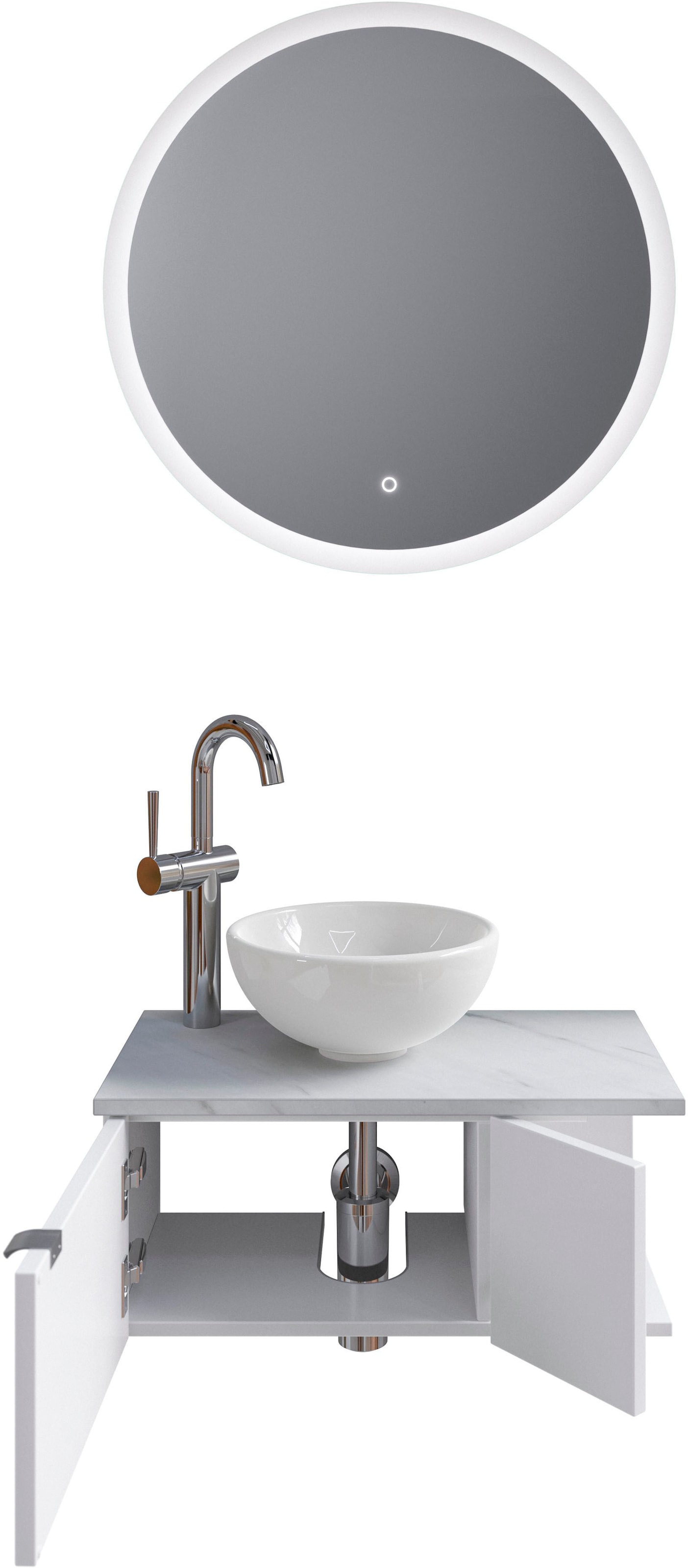 Saphir Badmöbel-Set »Serie 6915«, (4 St.), Gäste-Bad, 70 cm breit, mit LED-Spiegel, offenem Fach und 2 Türen