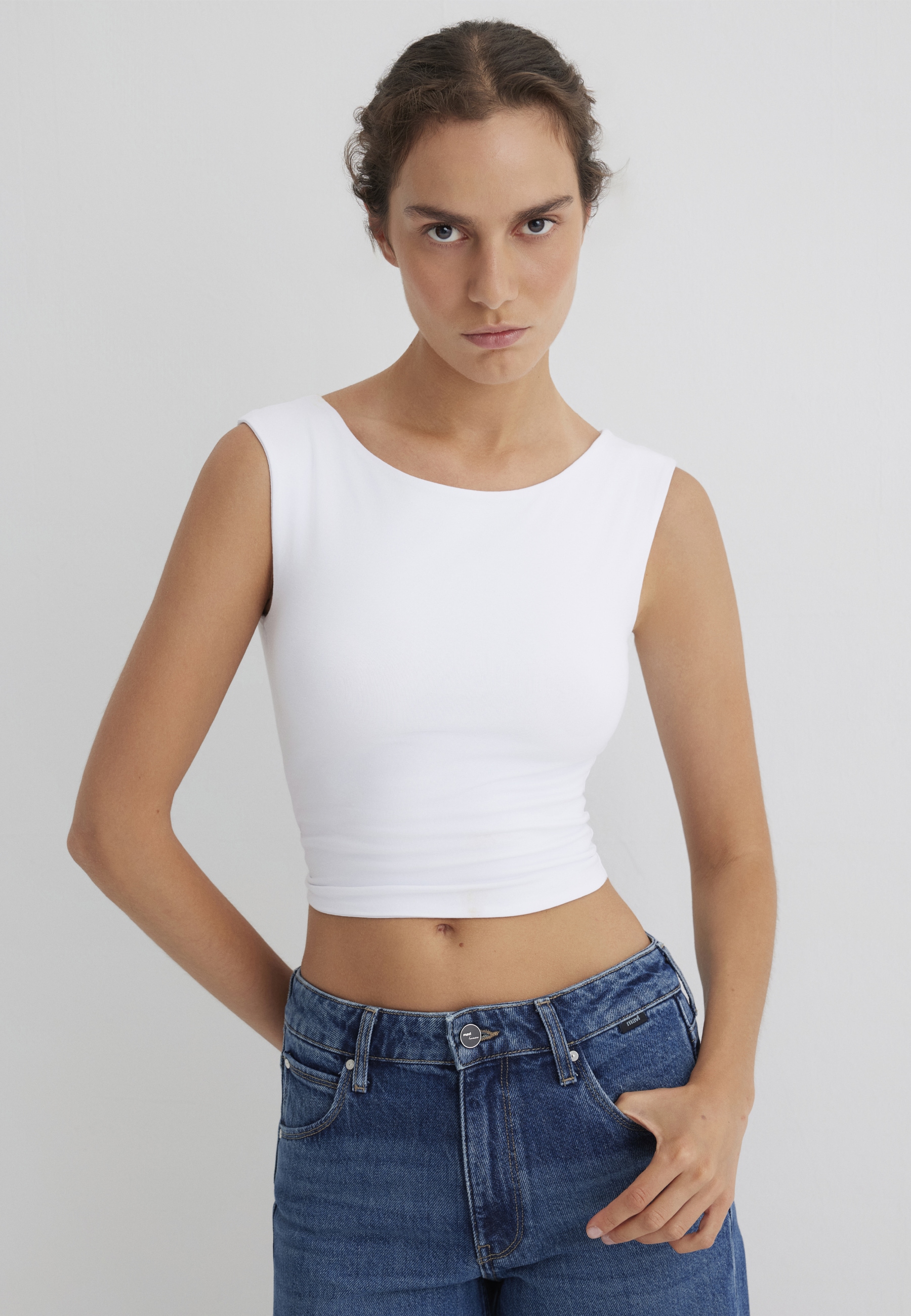 Mavi Rundhalsshirt »NONSLEEVE CROP JERSEY«, Top Cropped