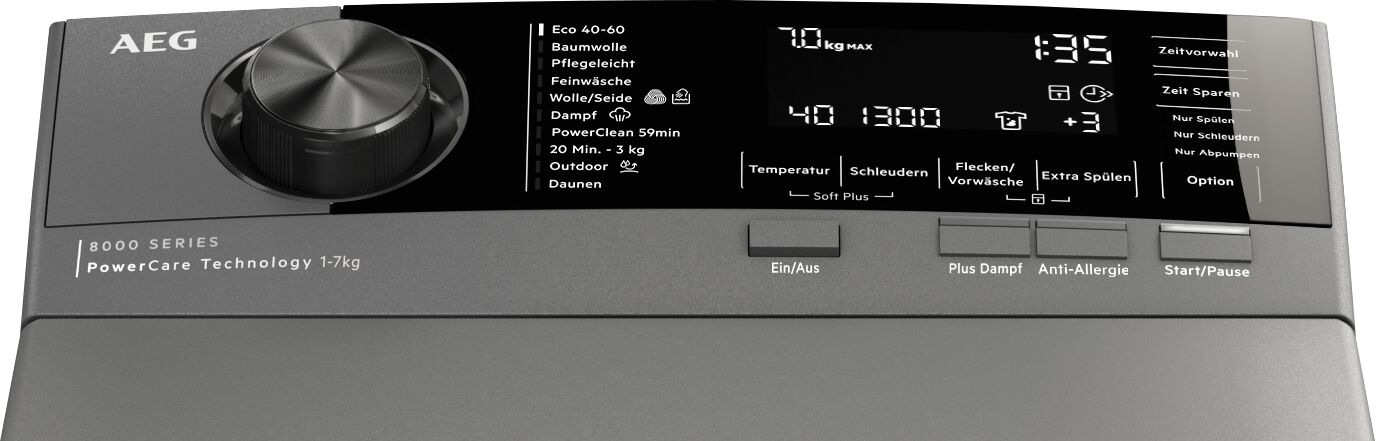 AEG LTR8S80370 8000 PowerCare LAVAMAT Waschmaschine, Matt Schwarz (7 kg, 1251 U/Min., A, Toplader)