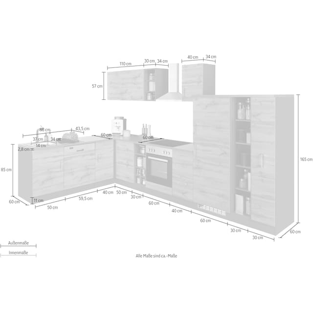 HELD MÖBEL Winkelküche »Colmar«, mit E-Geräten, Stellbreite 210/360 cm  kaufen | BAUR