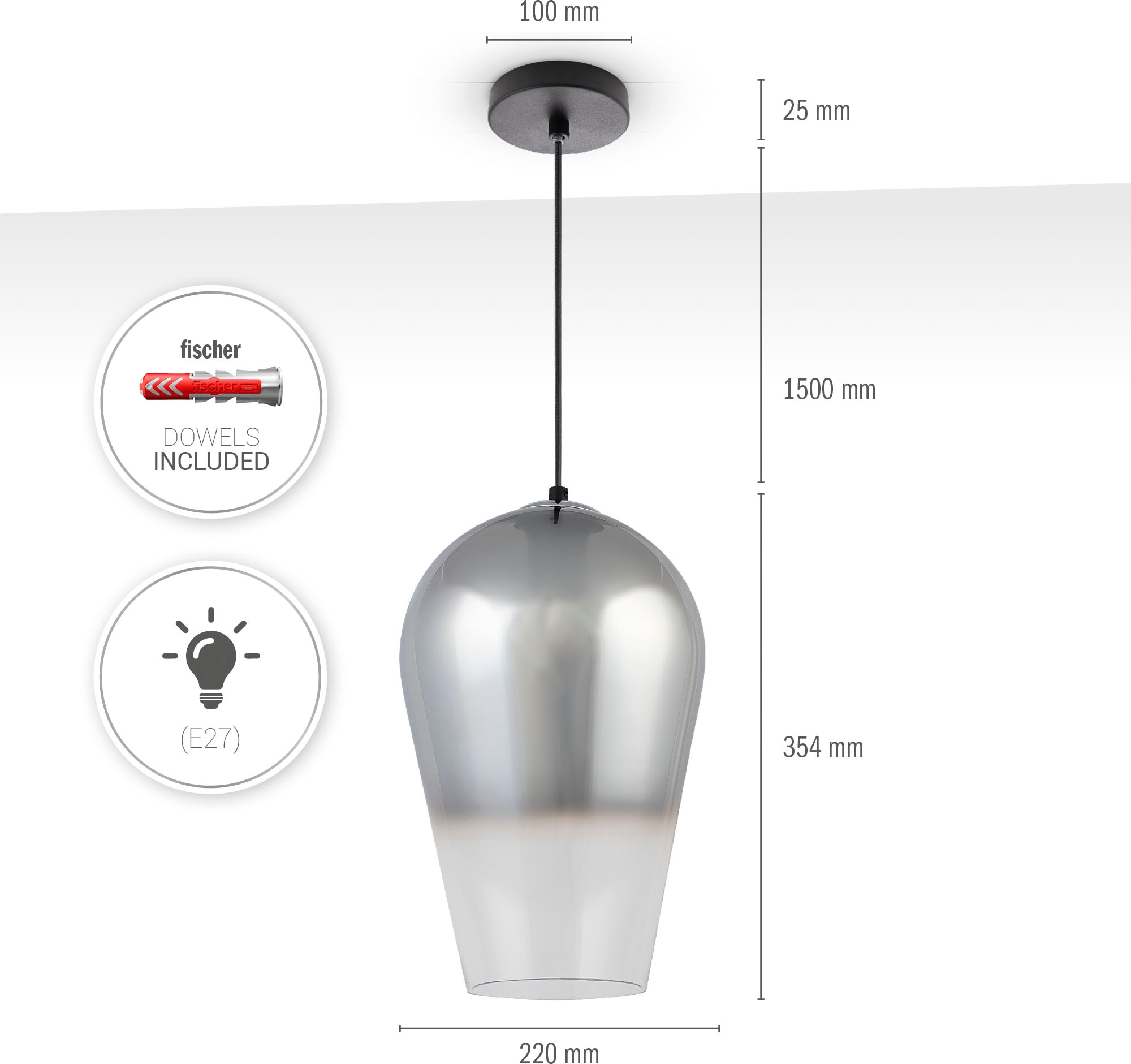 »DALIA«, E27 Glas Hängeleuchte Pendelleuchte Esstisch Lampenschirm Paco BAUR Modern | Home Wohnzimmer