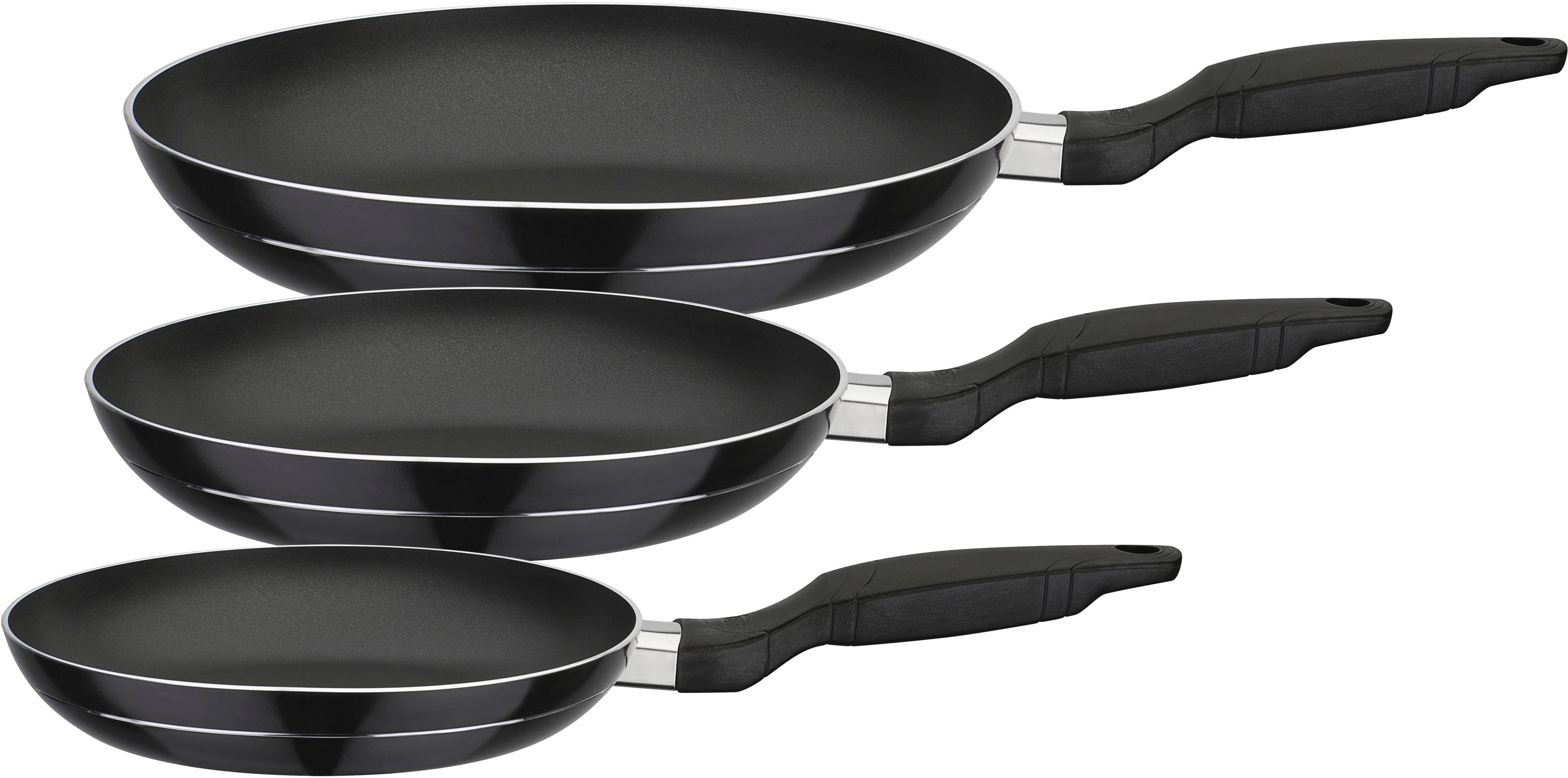 GSW Pfannen-Set "Bratmeister" Aluminium Set, 1x Pfanne 20cm, 24cm, 28cm, 3 Stk. tlg. mehrfache, pflegeleichte Antihaft-Versiegelung