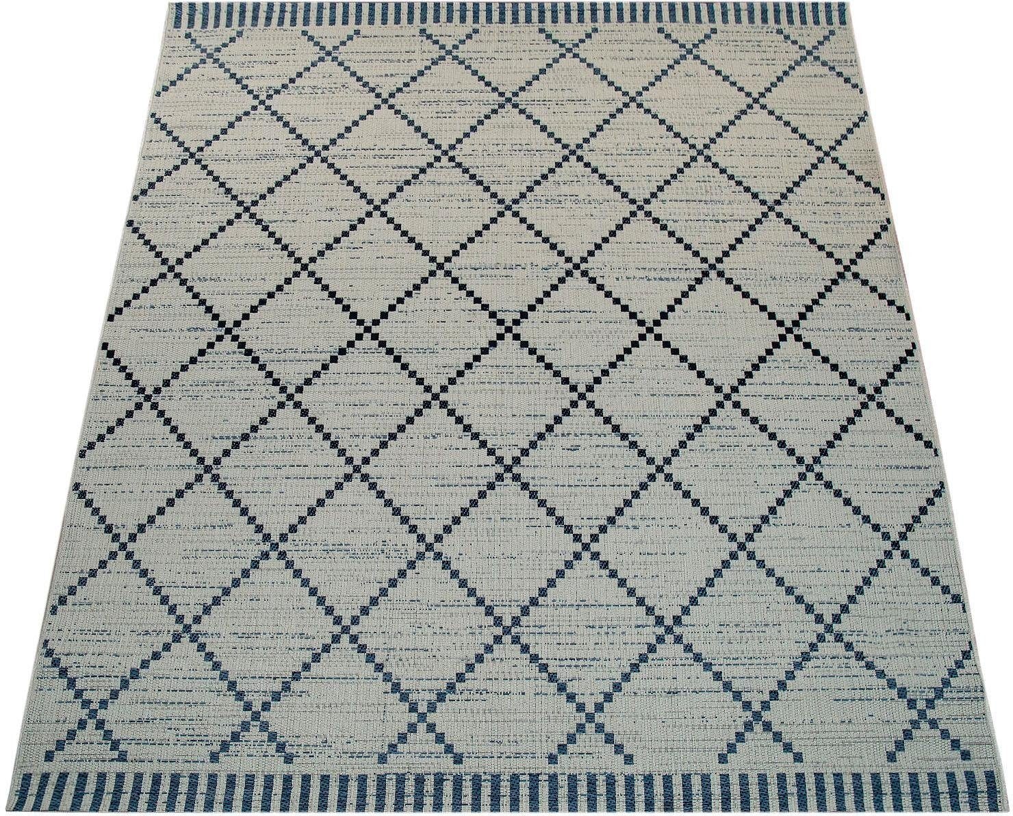 Paco Home Teppich "Kortrijk 742", rechteckig, 4 mm Höhe, Flachgewebe, Rauten Design, In- und Outdoor geeignet, Wohnzimme