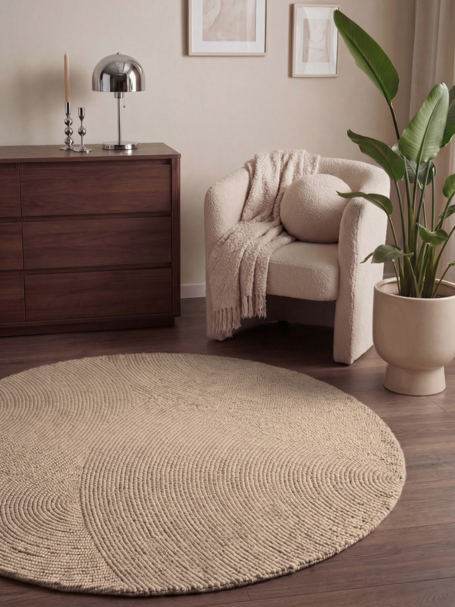 HANSE Home Wollteppich "Calmio, auch als Läufer und in rund" rund 18 mm Höhe Handgetuftet, Wolle, Natur, Wohnzimmer, Schlafzimmer, Skandi, Hygge