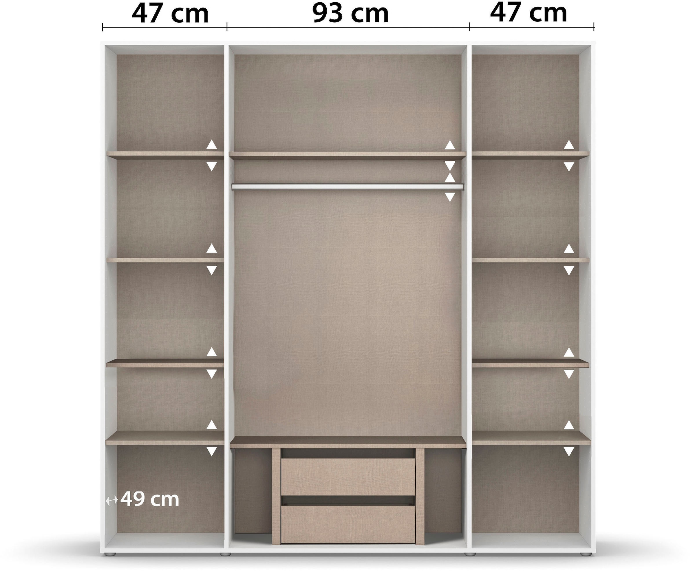 rauch Drehtürenschrank »Kleiderschrank Schrank Garderobe Wäscheschrank VOYAGER«, (in 3 verschiedenen Ausstattungen BASIC/CLASSIC/PREMIUM), mit modernen Griffen in Graumetallic und Spiegel