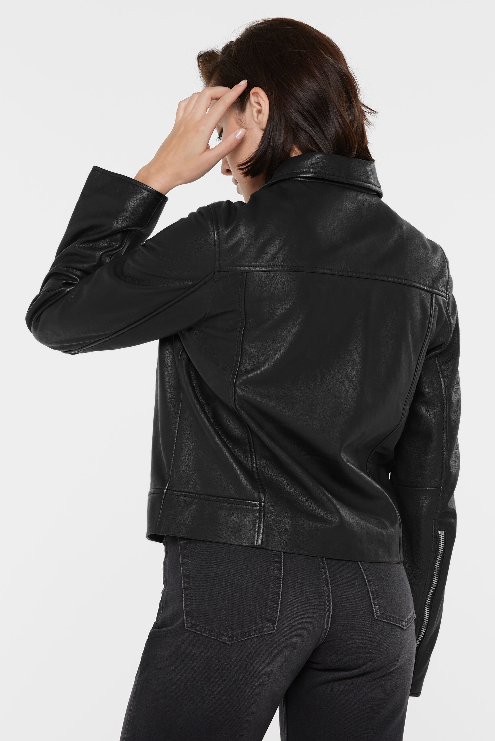 SENSES.THE LABEL Lederjacke, ohne Kapuze, mit Zipper am Ärmelende