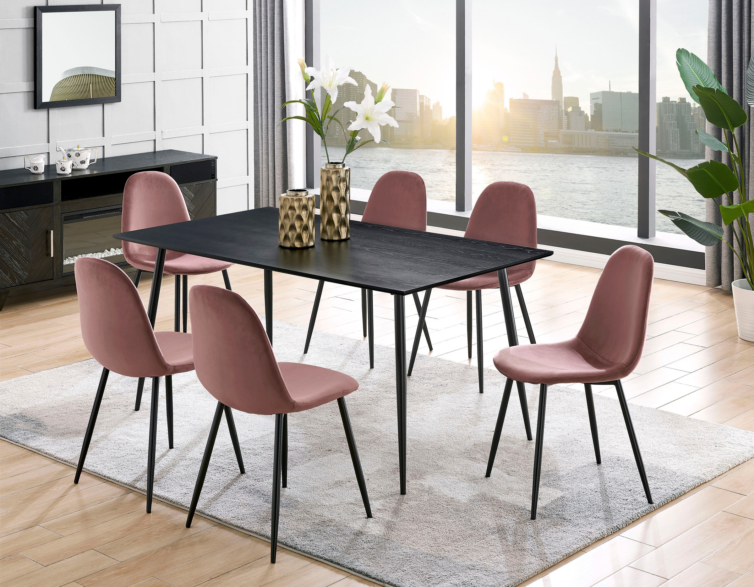 Leonique Essgruppe »Eadwine, TOPSELLER! Sitzgruppe, Tisch plus 4 Stühle«, (Set, 5 tlg., Esstisch plus 4 Esszimmerstühle), bestehend aus Esstisch 120 cm und 4 Esszimmerstühlen, Polsterstühlen