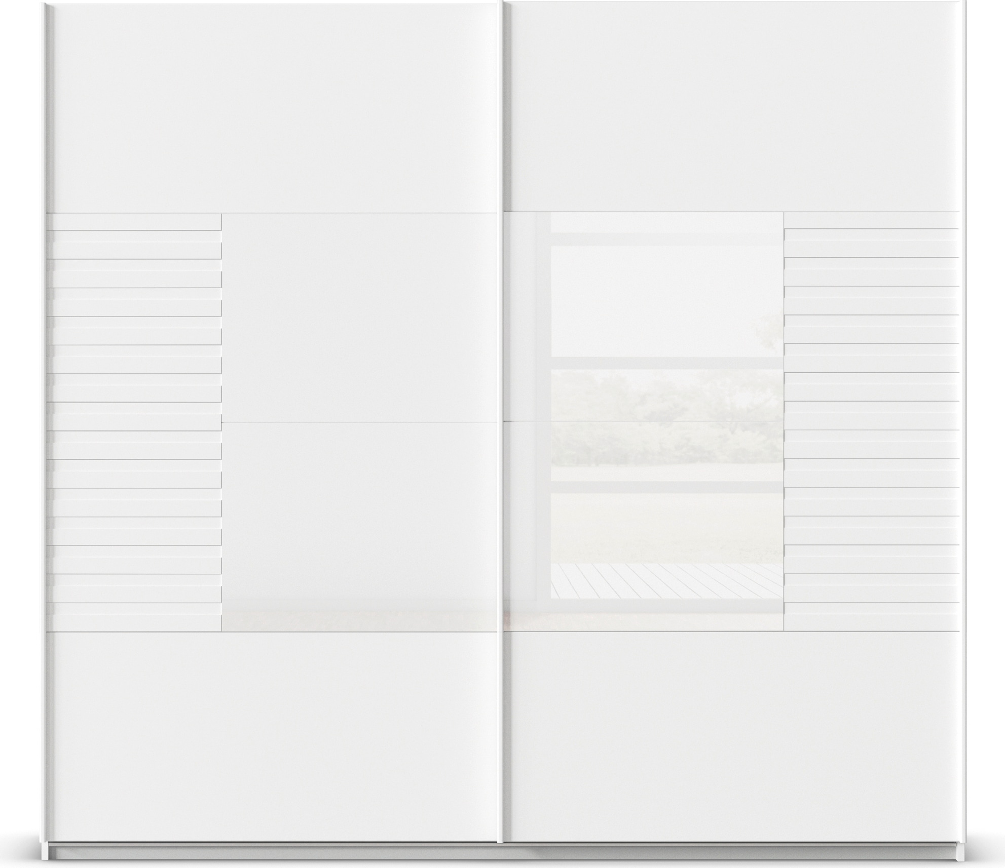 rauch Schwebetürenschrank »Kleiderschrank Schrank Garderobe Schlafzimmerschrank RUGA«, Auflagen in moderner Lamellen-Optik, mit Glasauflagen MADE IN GERMANY