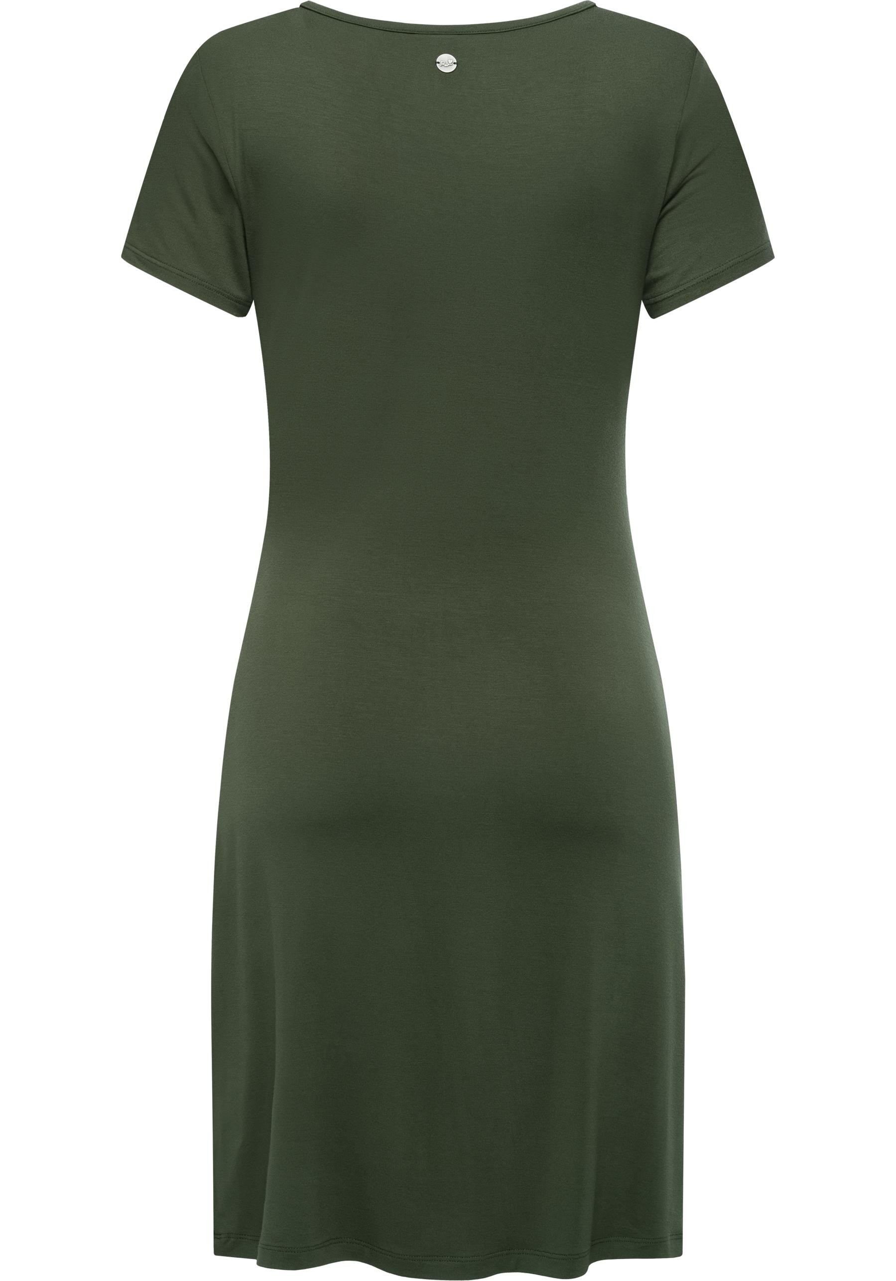 Shirtkleid RAGWEAR "Knotta", Damen, Gr. S (36), Normalgrößen, grün (olivgrün), Material: 95% Viskose, 5% Elasthan, figurumspielend ca. Mitte Oberschenkel, Rundhals, Ärmel ohne Ärmelschlitz abgesteppte Kante, Kleider Shirtkleid, Kurzarm Sommerkleid mit sei 2