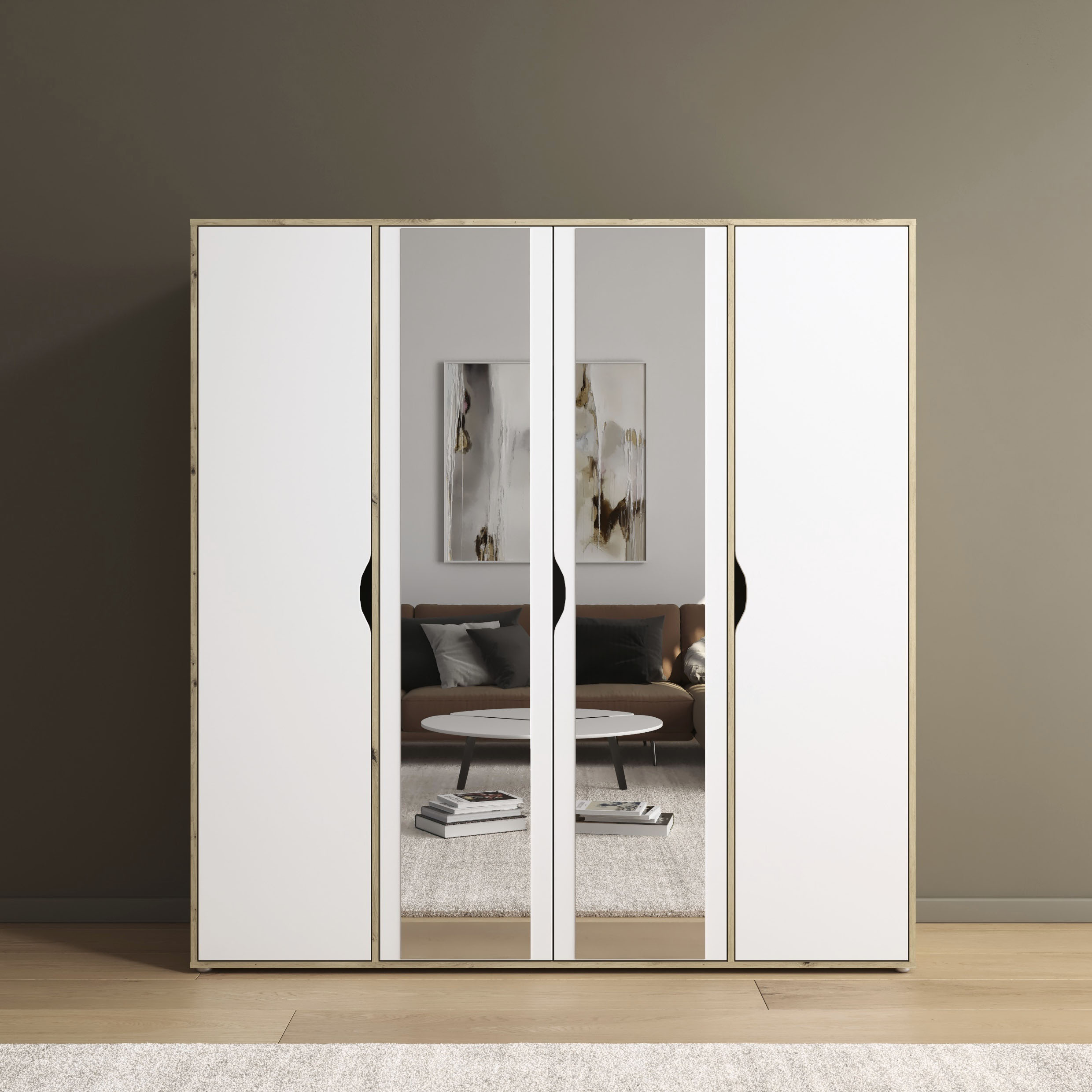 rauch Drehtürenschrank "Kleiderschrank Schrank Garderobe Wäscheschrank NARAI mit Spiegel" in 3 verschiedenen Ausstattungen BASIC/CLASSIC/PREMIUM, Griffausfräsungen für eine grifflose Optik TOPSELLER MADE IN GERMANY