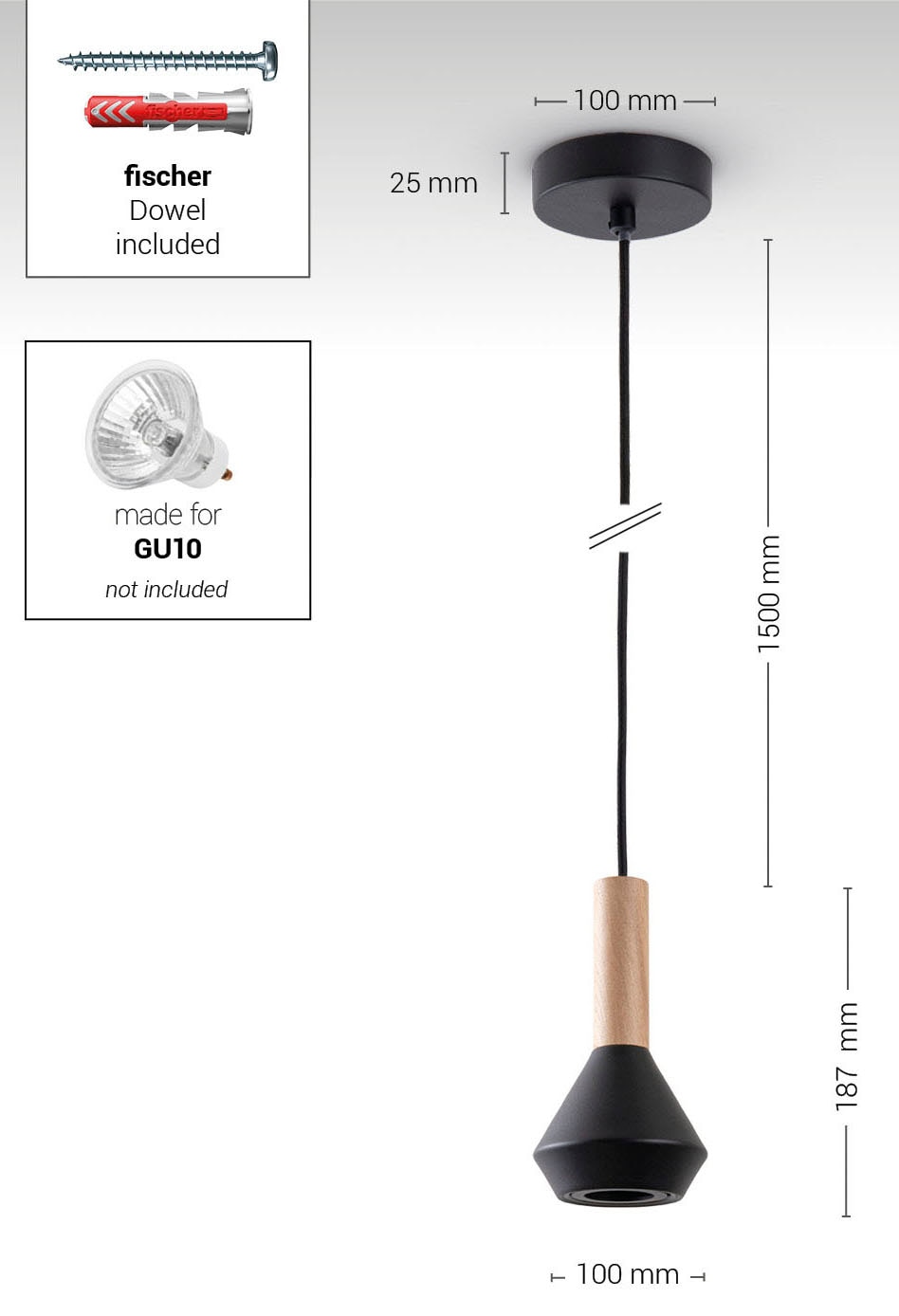 Paco Home Pendelleuchte »MORA«, Leuchtmittel GU10 | ohne Leuchtmittel, Wohnzimmer Esszimmer Klein Modern Holz Metall GU10 Küchenlampe