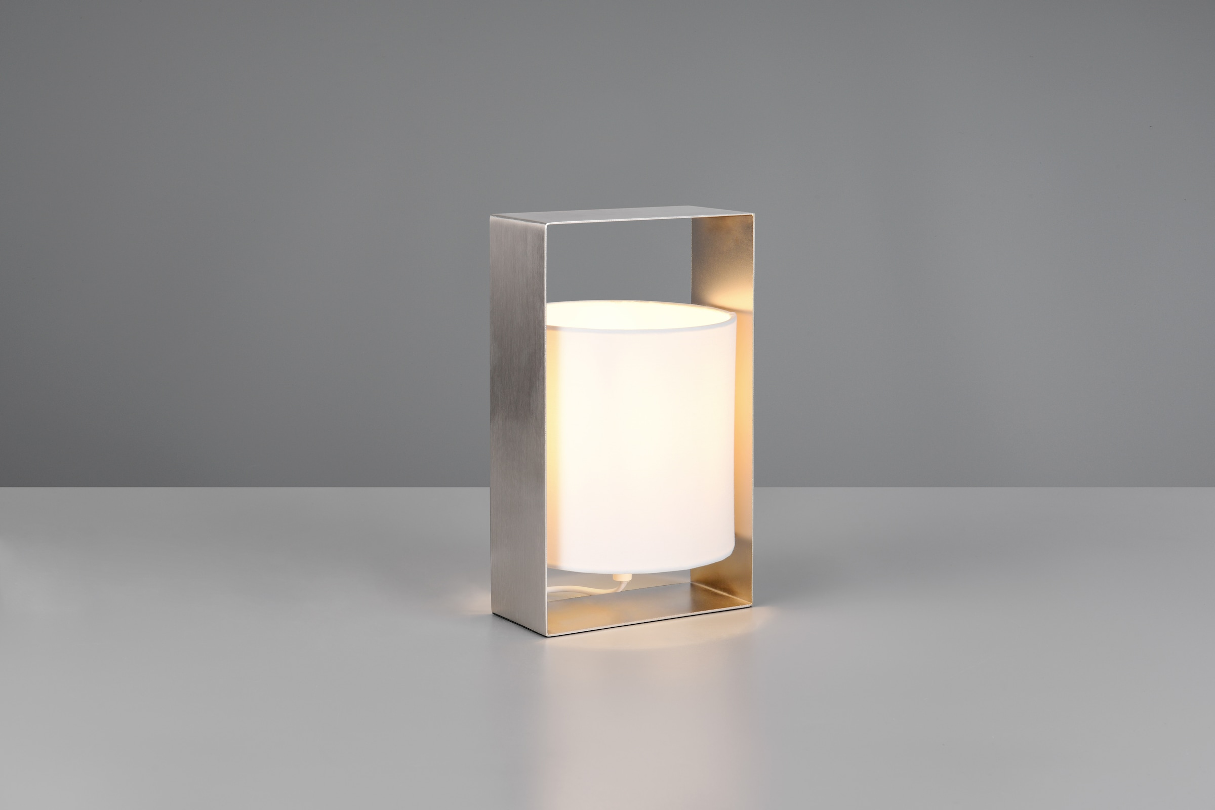 REALITY Leuchten Tischleuchte »PAIL, Tischlampe mit Schnurschalter, exkl 1x E27 max 10W, Stoffschirm«, 1 flammig, Leuchtmittel E27 | Leuchtmittel wechselbar, Design Tischleuchte Metallrahmen mit Stoffschirm, 16x27x15 cm (B/H/T)