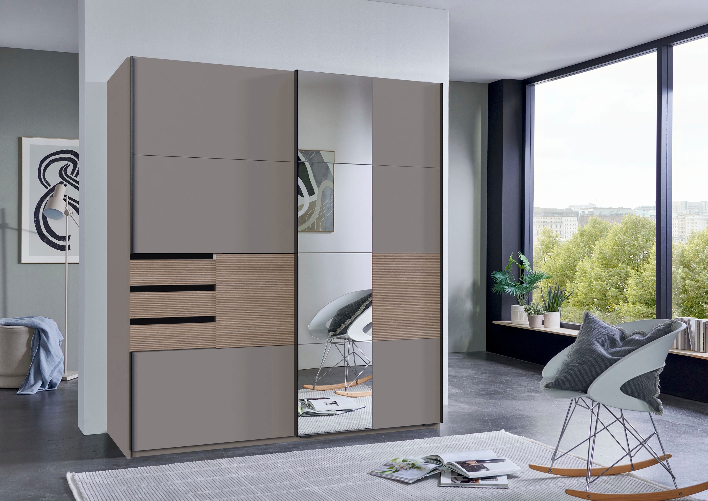Wimex Schwebetürenschrank »Bremen in der Breite 180cm, wahlweise mit Spiegel«, mit moderner Multiplex Optik, inkl. Schubladen