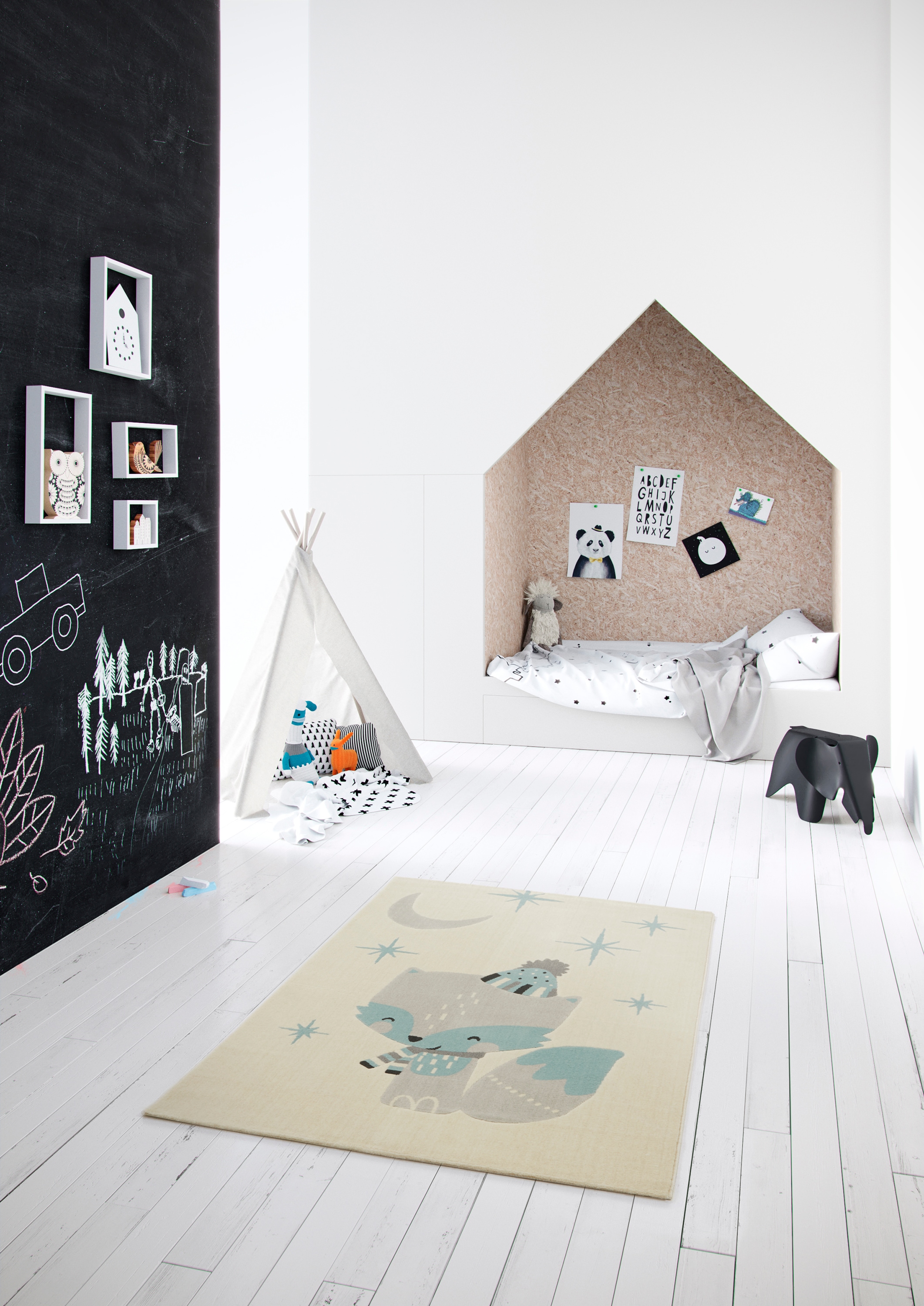 Primaflor-Ideen in Textil Kinderteppich »COCOON - Sternenfuchs«, rechteckig, 6 mm Höhe, Kurzflor, Motiv Fuchs