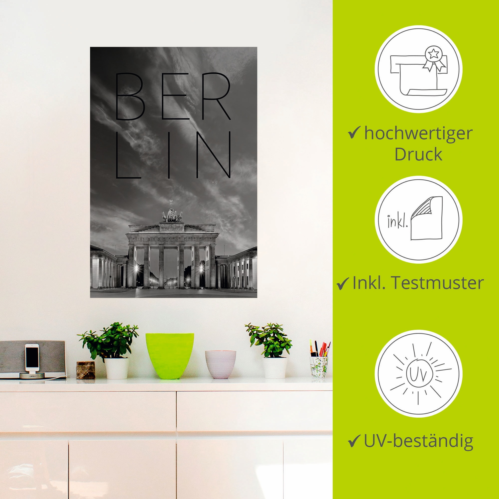 Artland Wandbild »Brandenburger Tor in Berlin«, Berlin, (1 St.), als Poster, Wandaufkleber in verschied. Größen