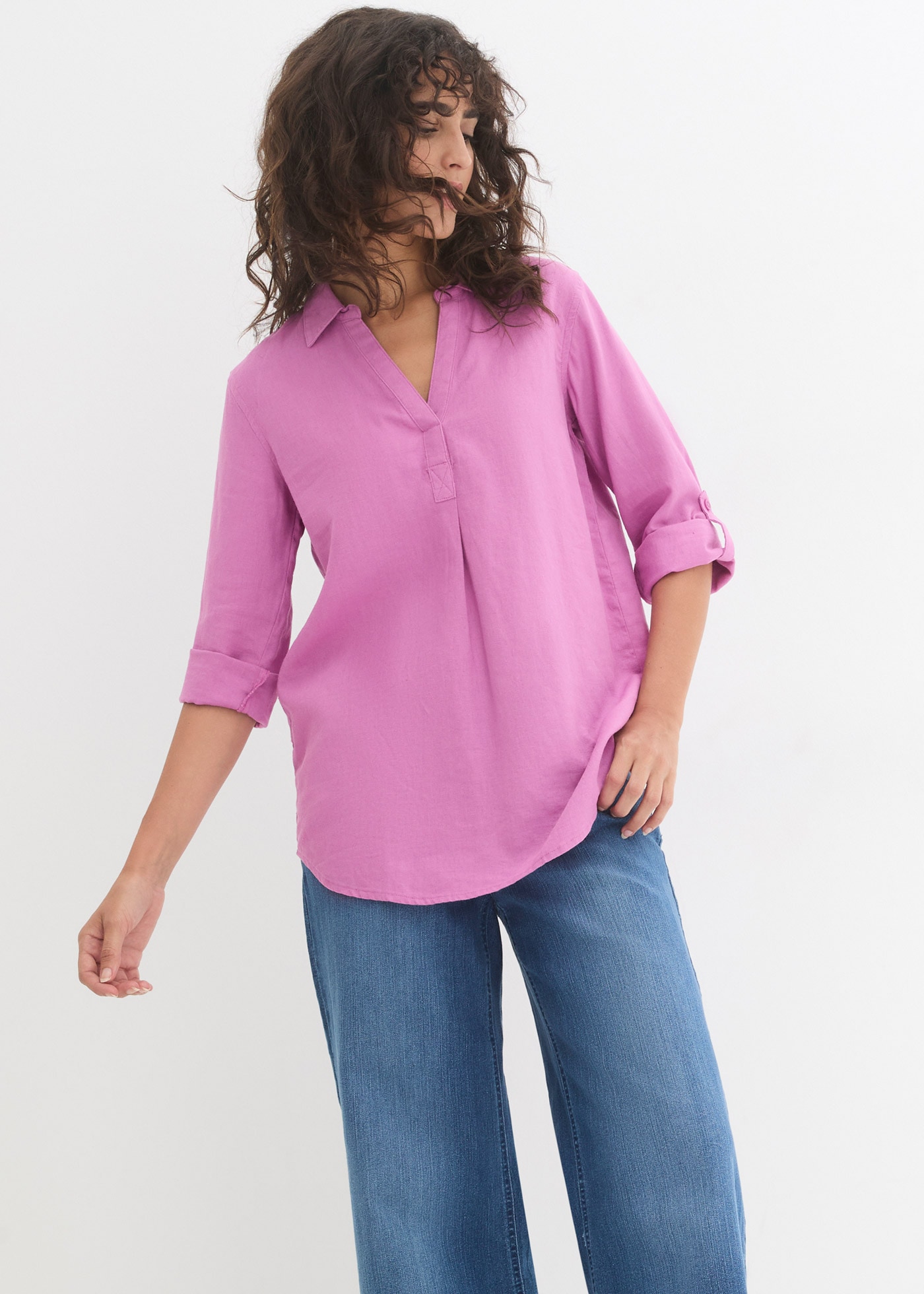 bonprix "3/4-Arm Bluse mit Leinen" figurumspielende Passform, für vielseitige Alltagslooks