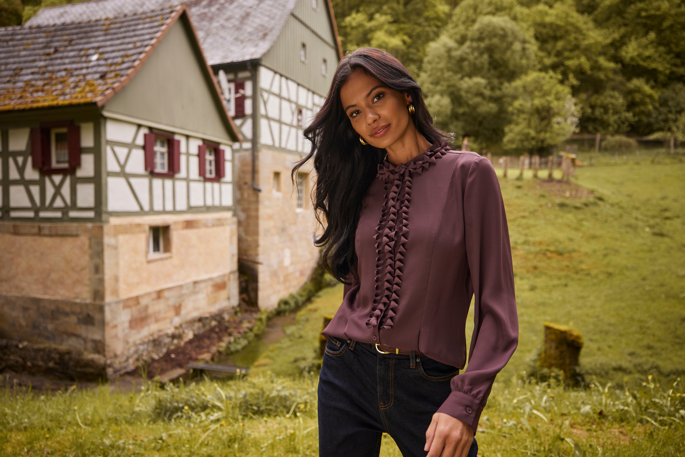 Aniston SELECTED Rüschenbluse 2 dezent transparent und mit Unterziehtop - NEUE KOLLEKTION