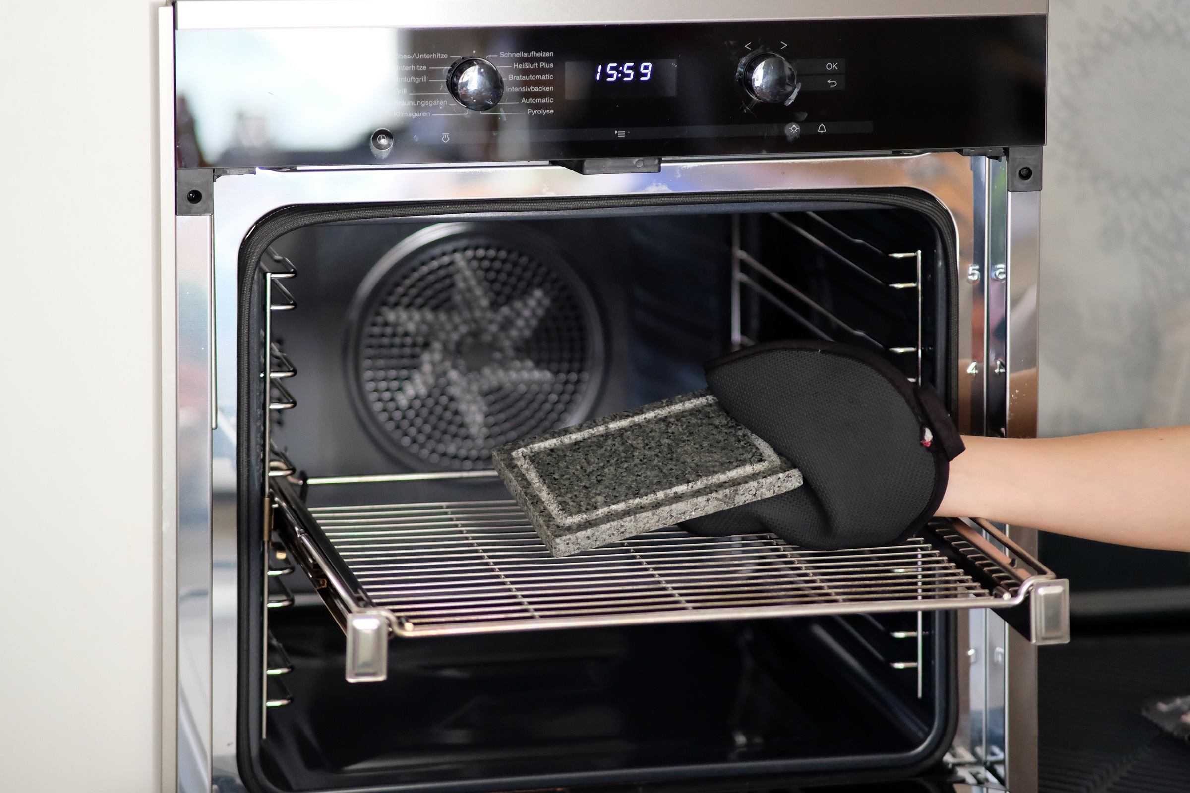 MÄSER Backstein »Heißer Stein« Set, 1x Bambustray, 1x heißer Stein, 1x Schüssel, 1x Hitzeschutz, 4 Stk. tlg. Backofengeeignet