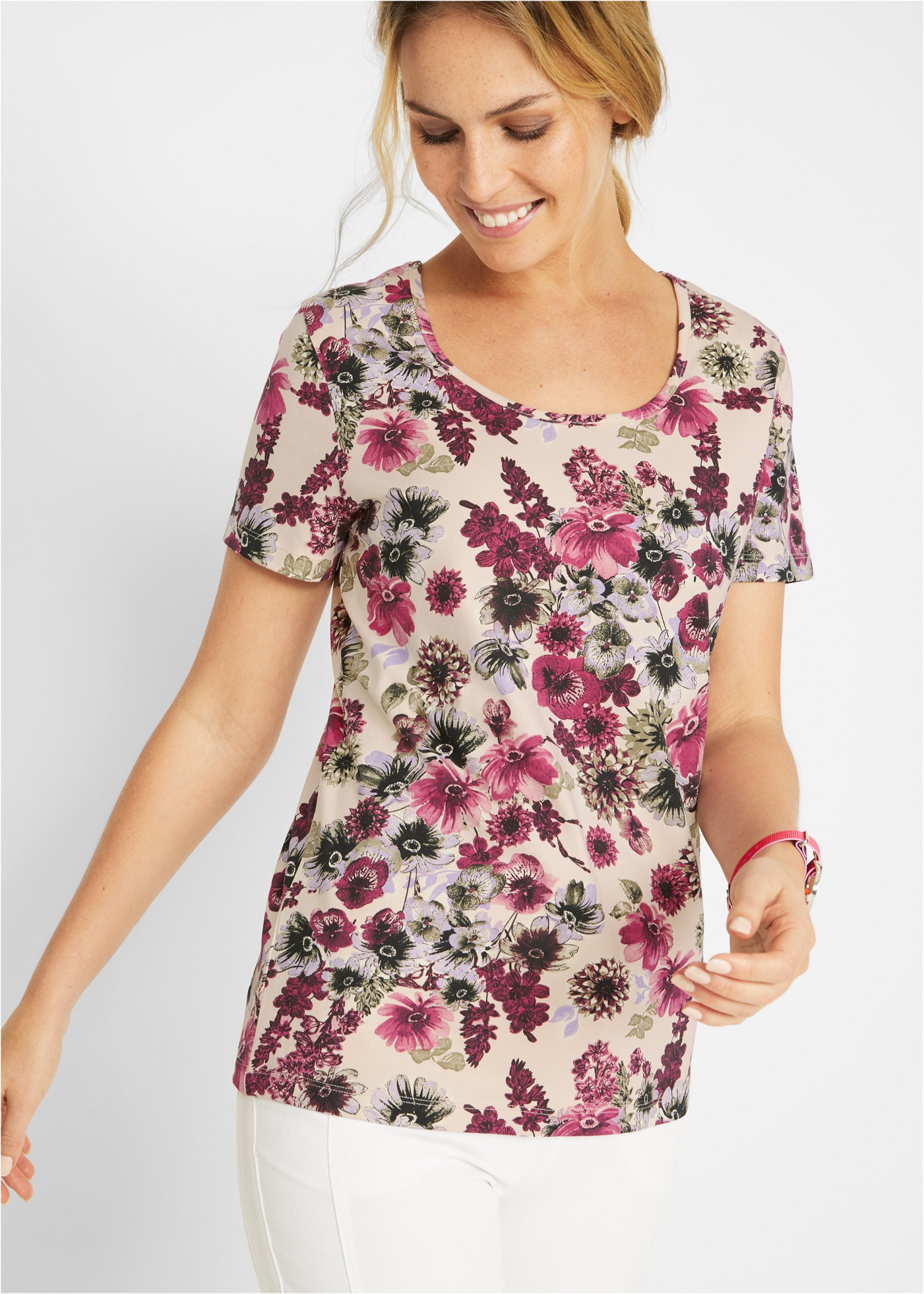 bonprix T-Shirt Packung, 2 schmale Passform, Kurzarm, 1x uni und 1x bedruck günstig online kaufen